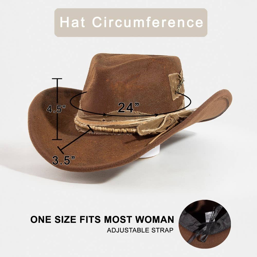 Safety Pin And Rustic Strap Patched Western Cowboy Hat