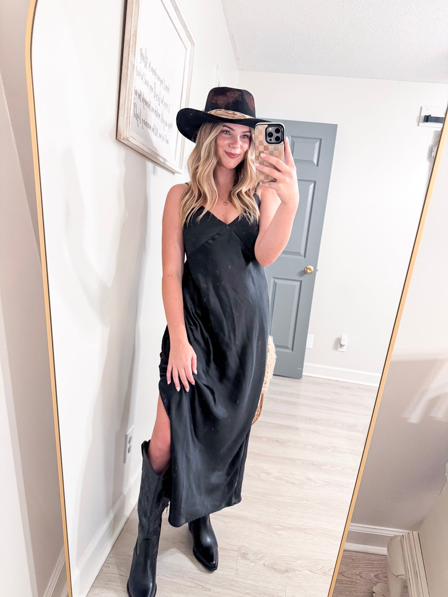 Satin Midi Dress With A Side Slit