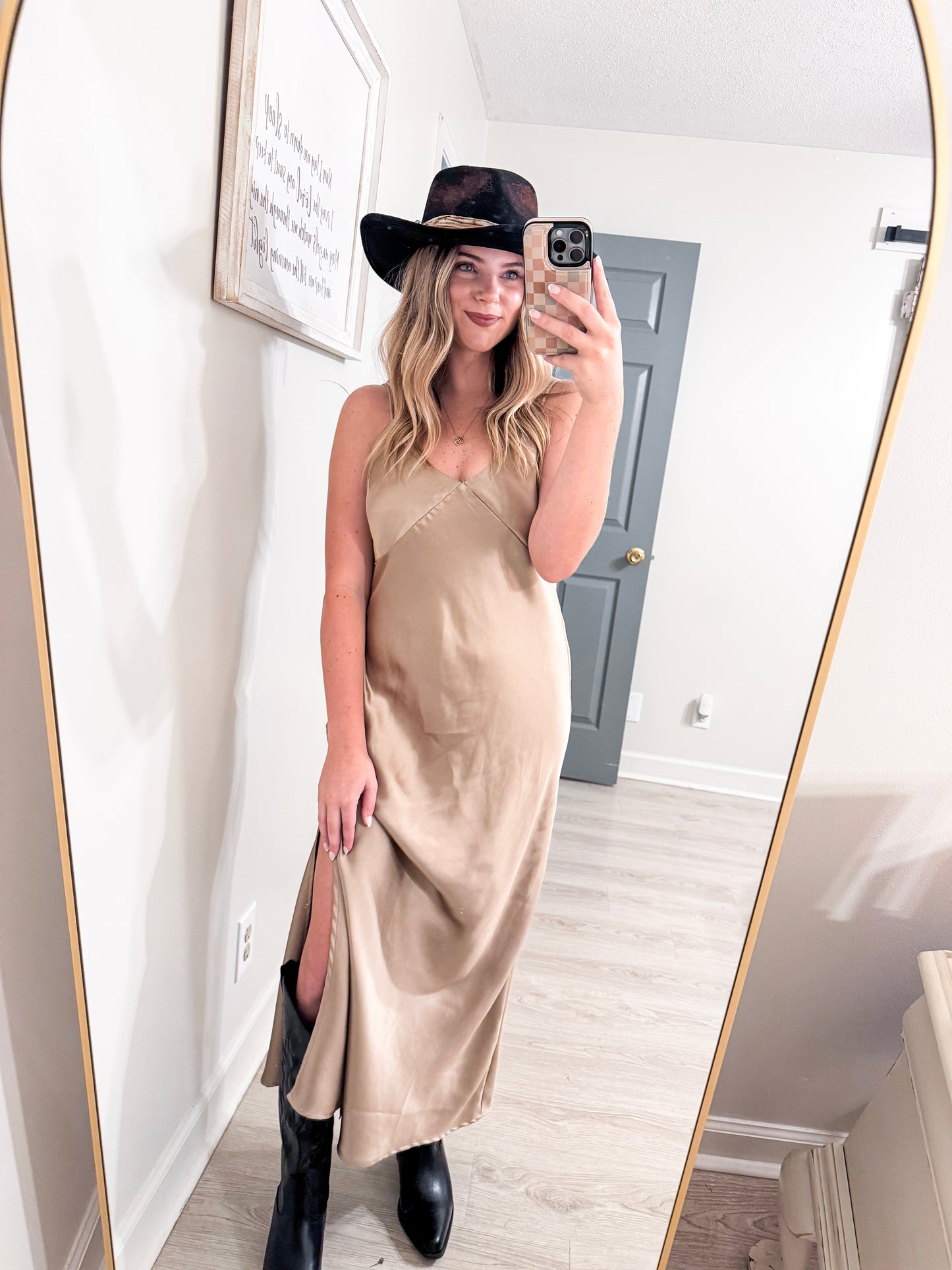 Satin Midi Dress With A Side Slit