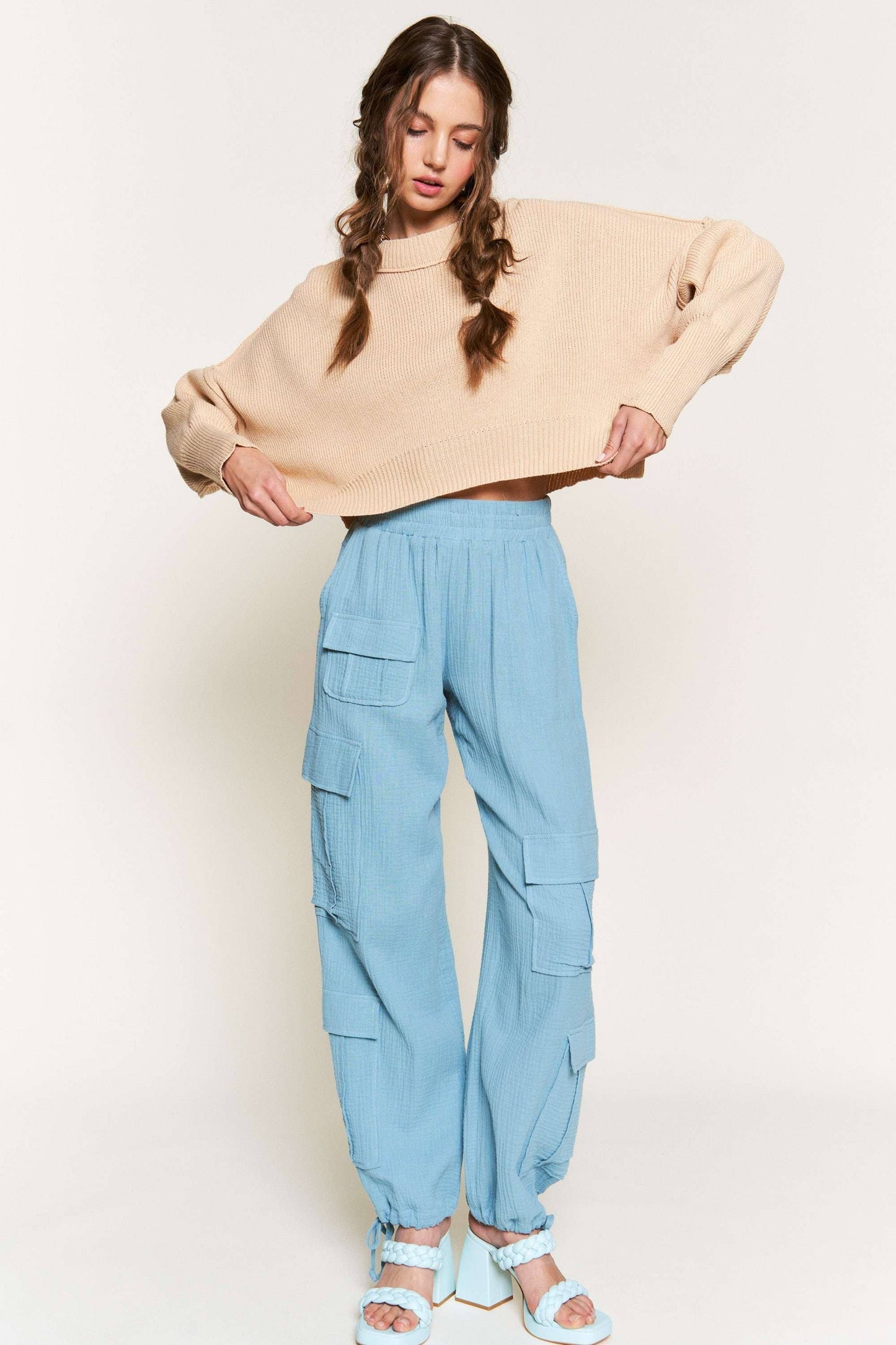 Khaki Knit Cropped Sweater