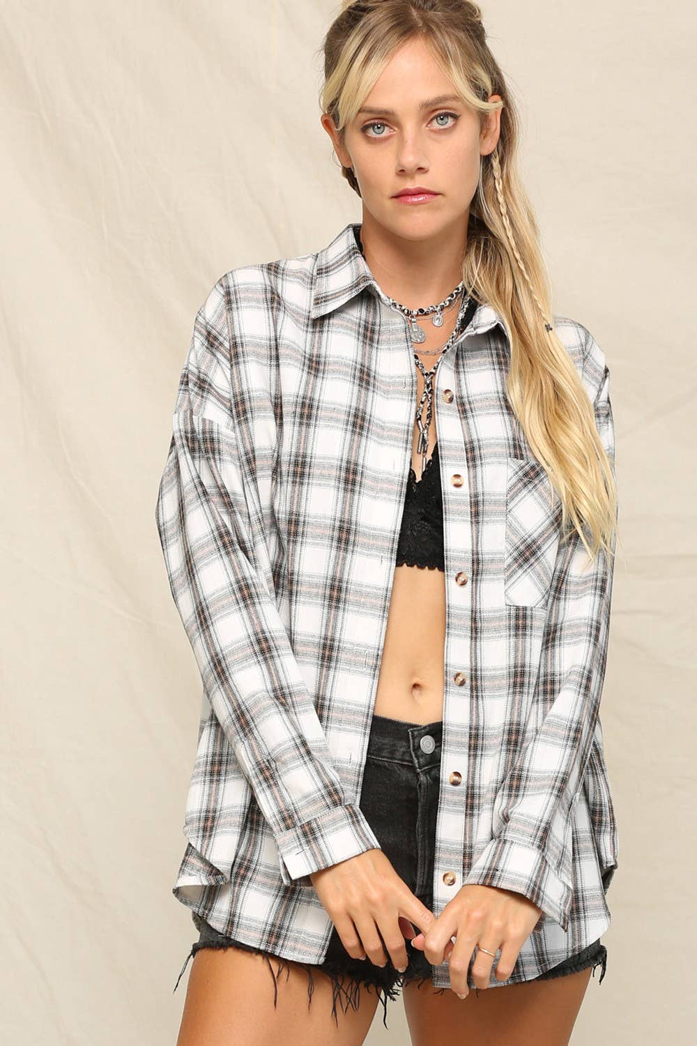 Oversized Plaid Button-Down Shirts