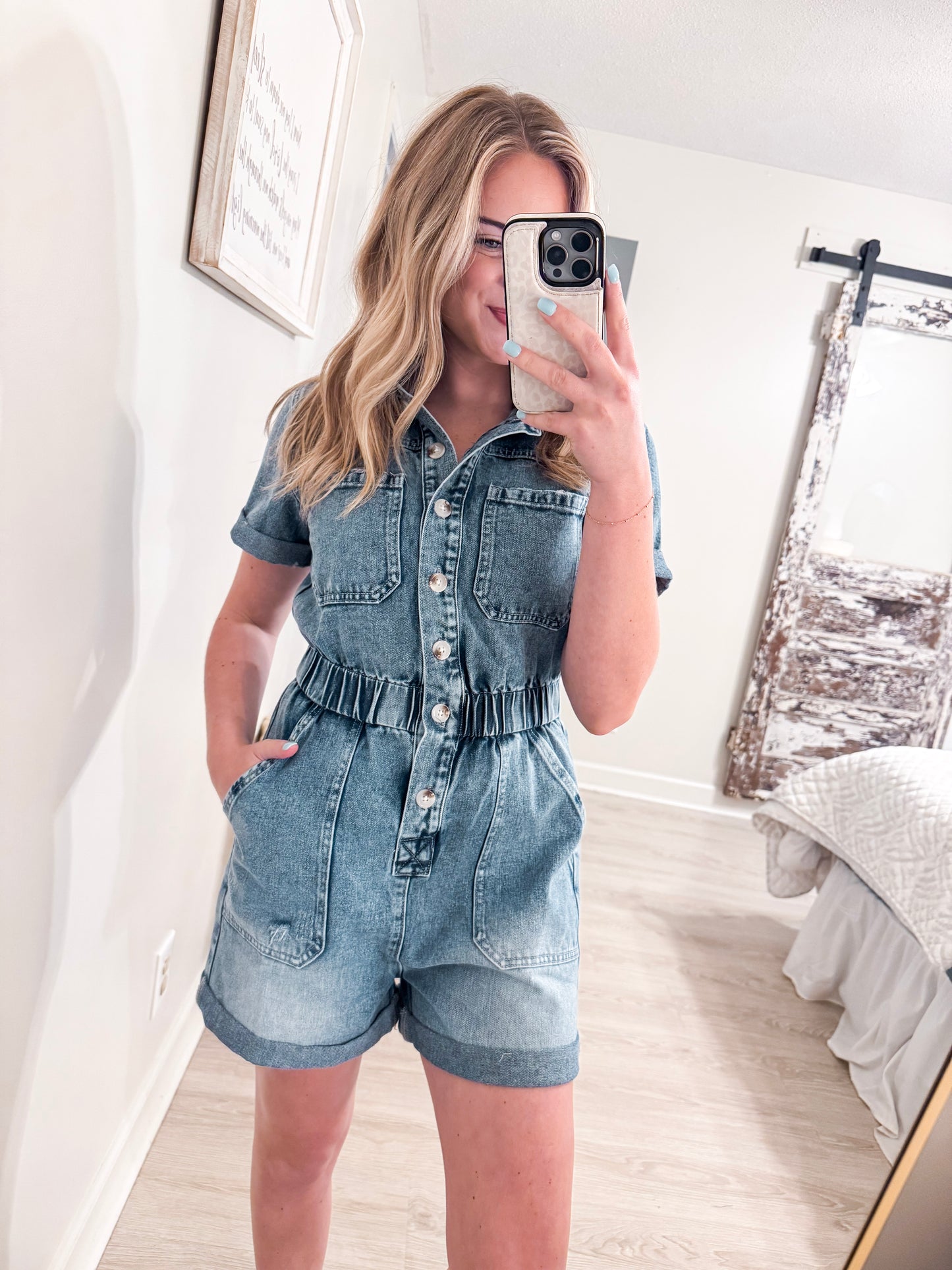 Denim Short Sleeve Romper