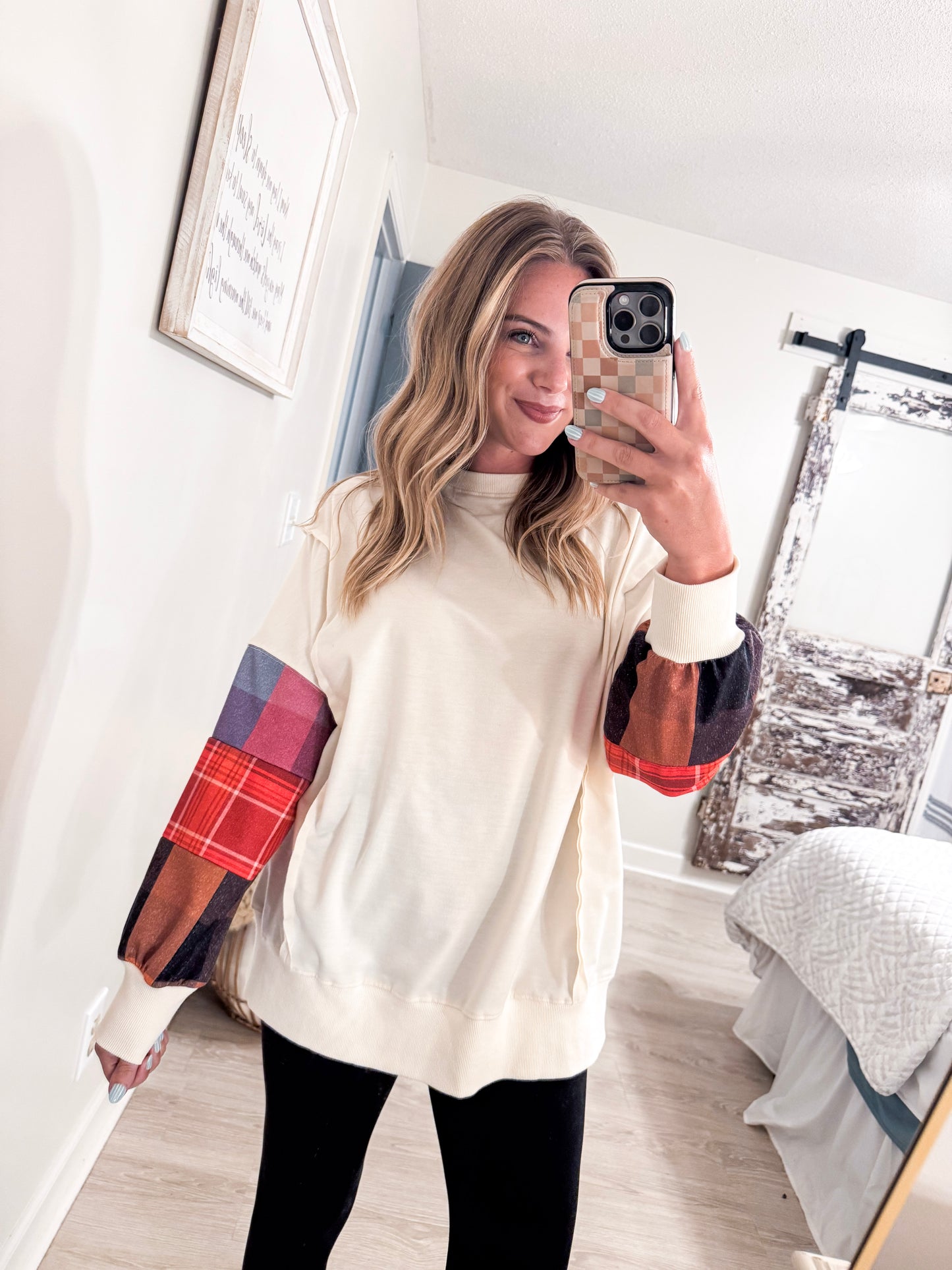 Plaid Sleeve Bubble Shirt