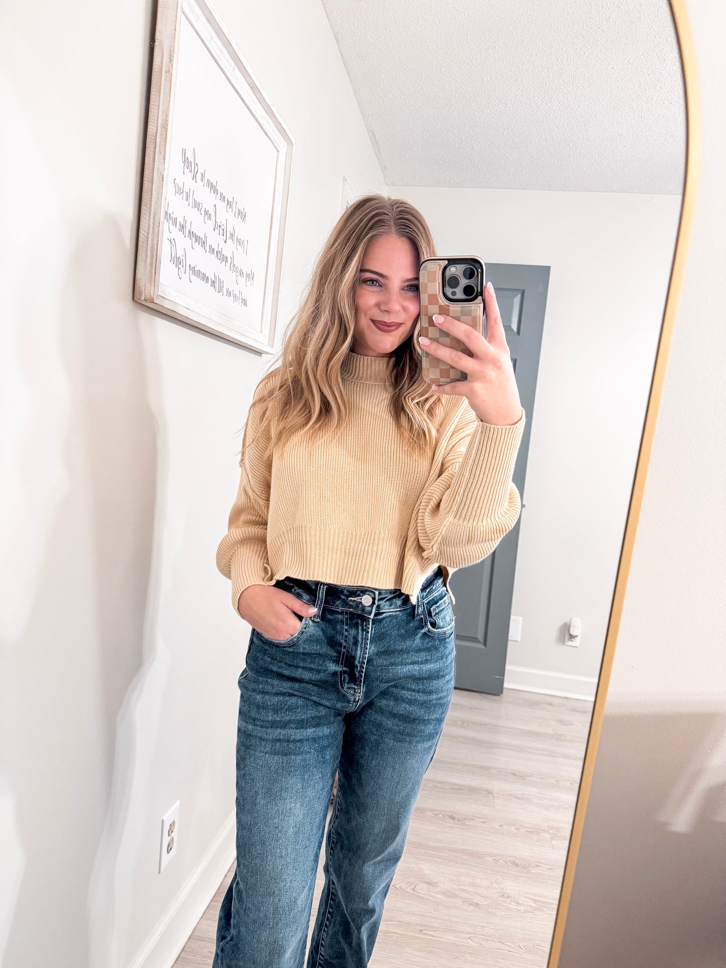 Khaki Knit Cropped Sweater