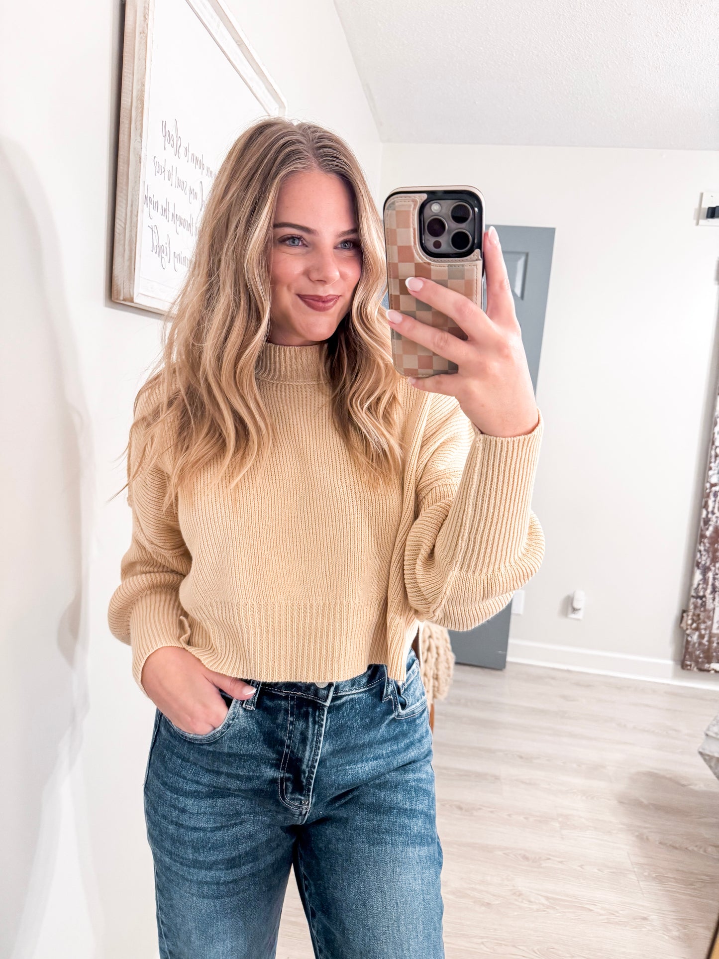Khaki Knit Cropped Sweater