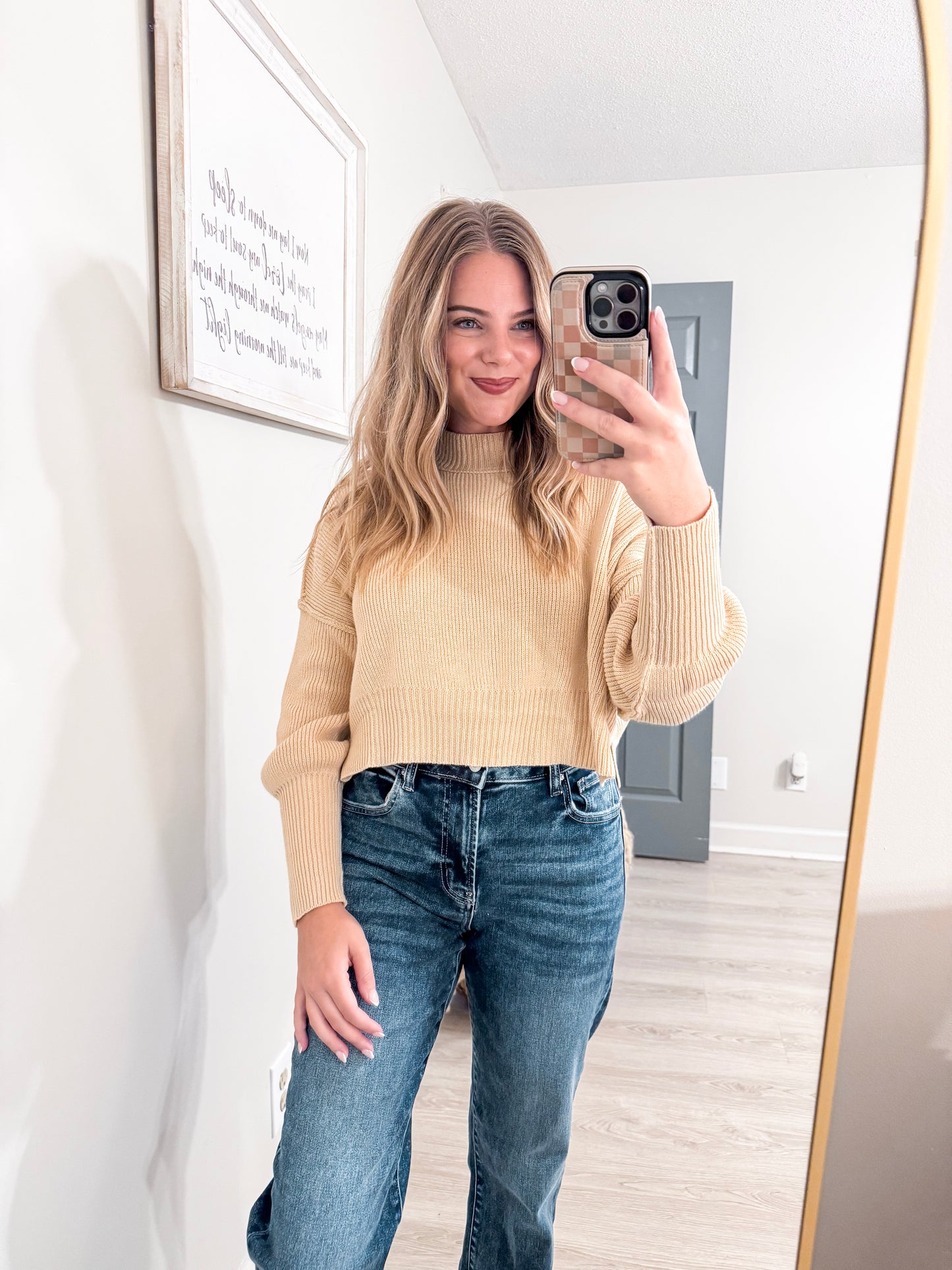 Khaki Knit Cropped Sweater