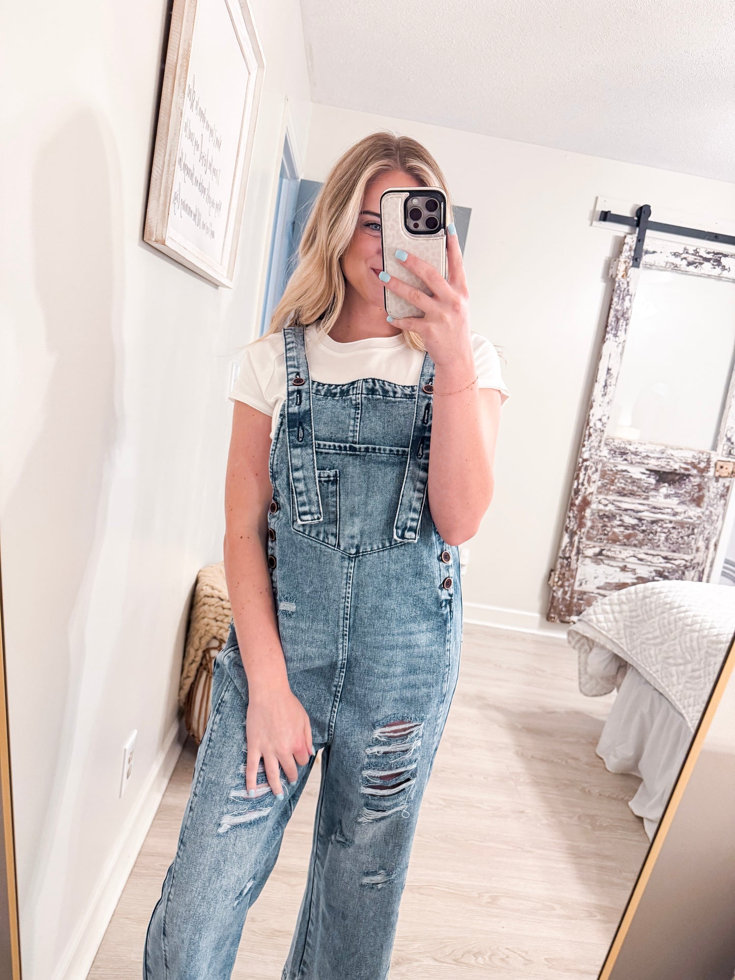 Denim Distressed Overalls