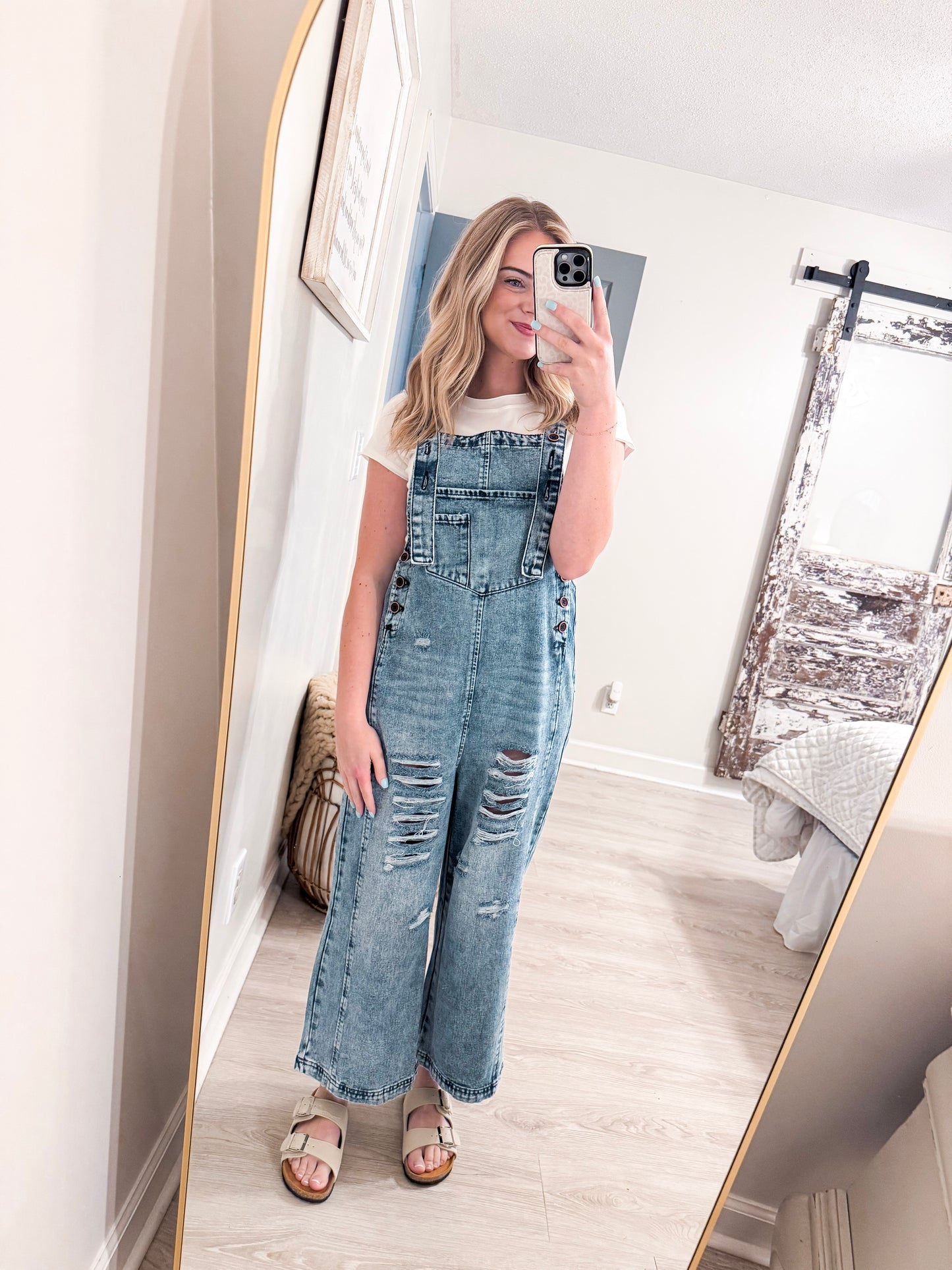 Denim Distressed Overalls