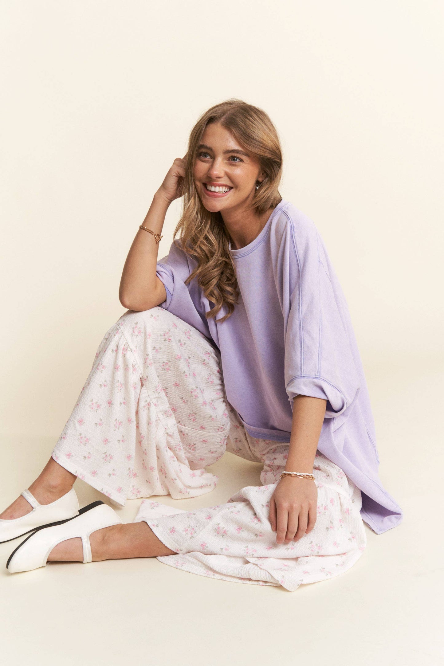 Purple Mineral Wash Short Sleeve Top