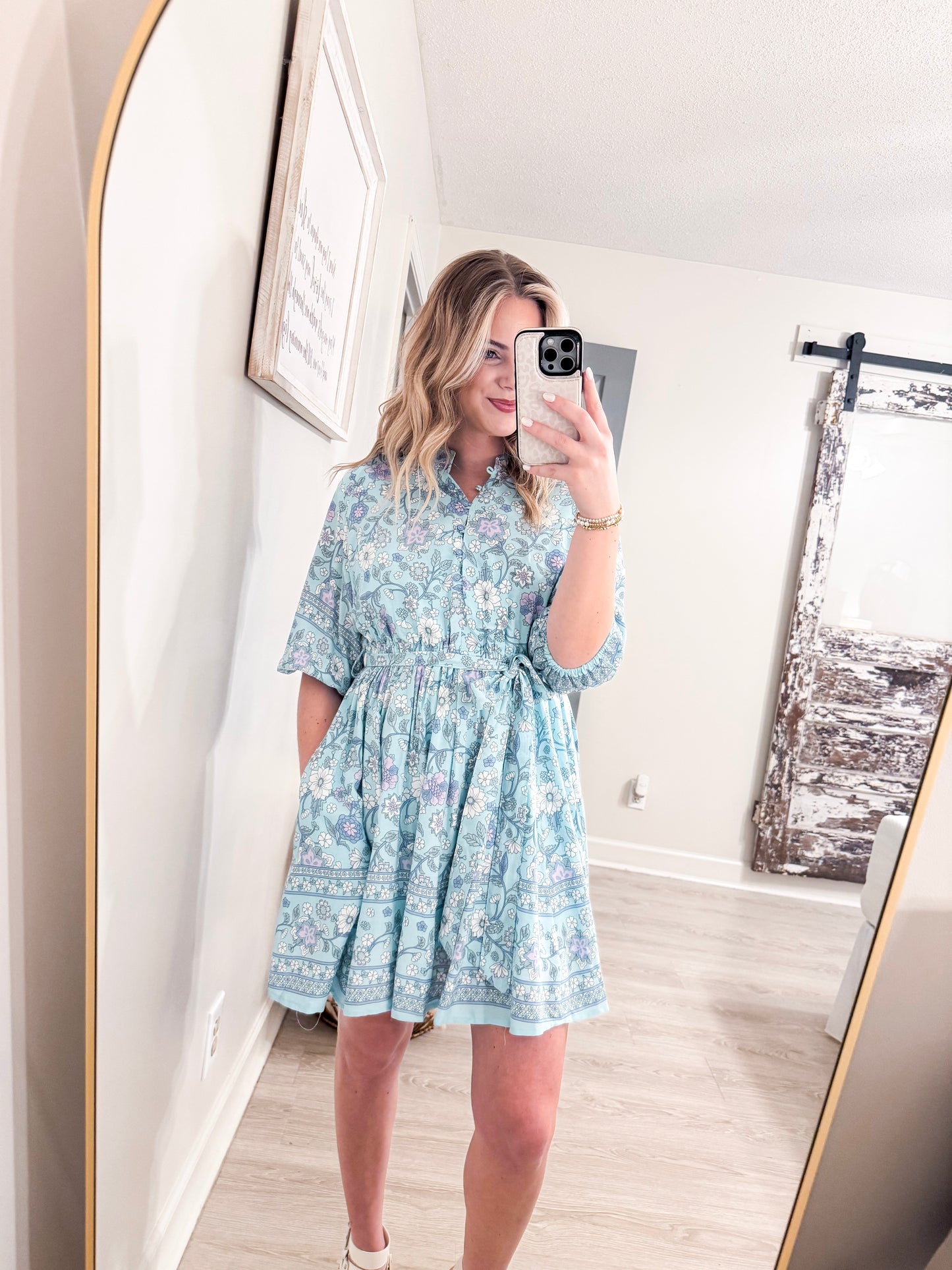 Seafoam Blue Floral Dress