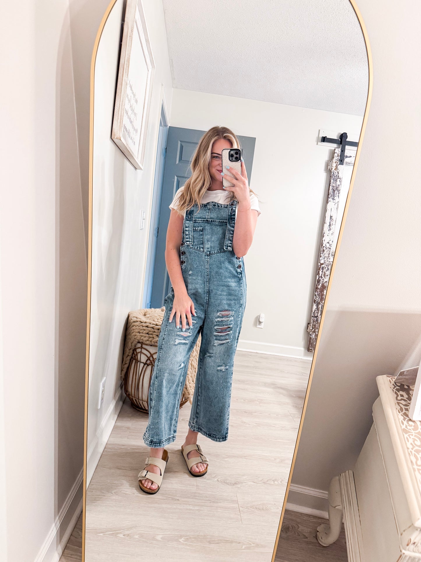 Denim Distressed Overalls