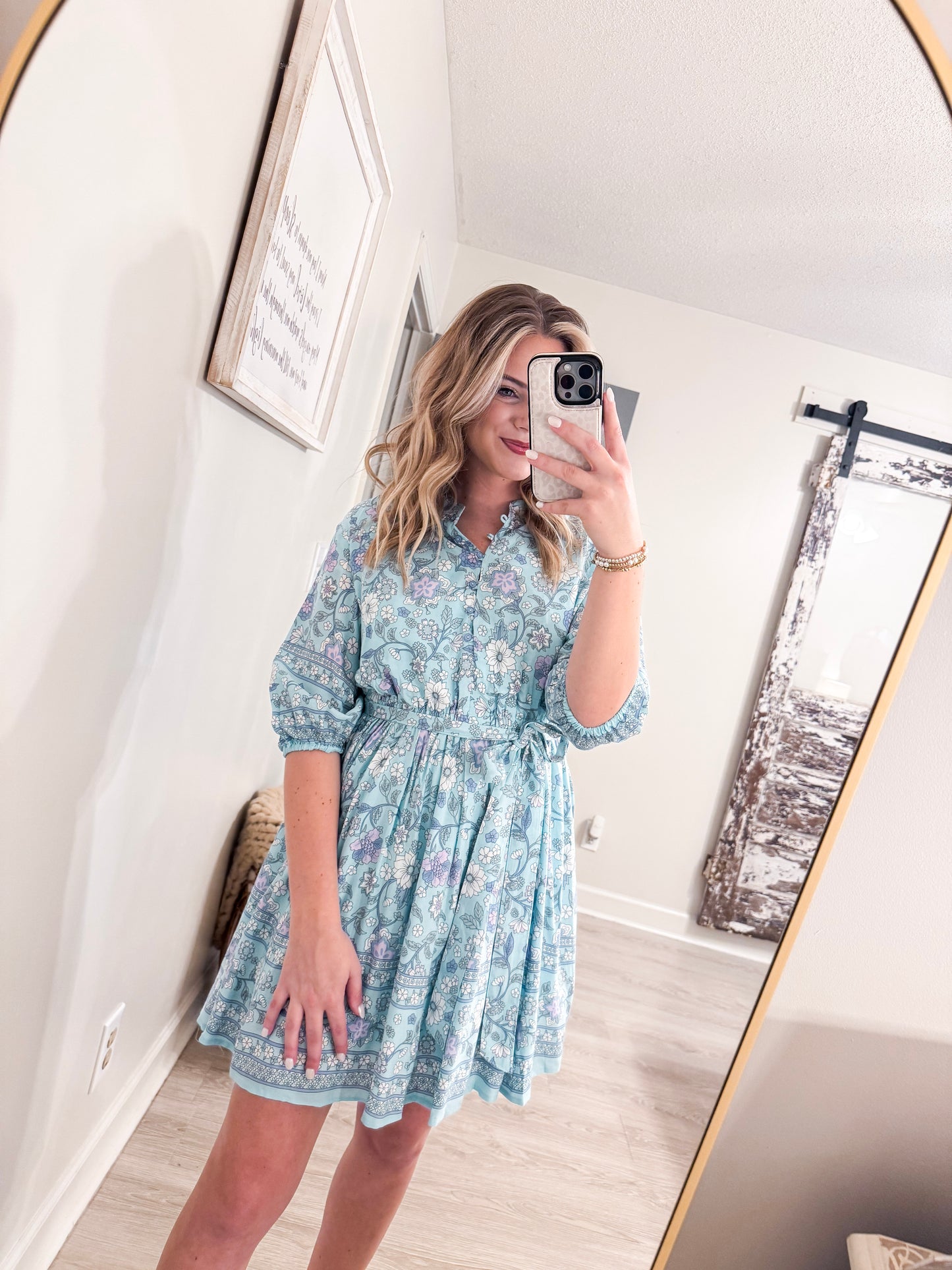 Seafoam Blue Floral Dress