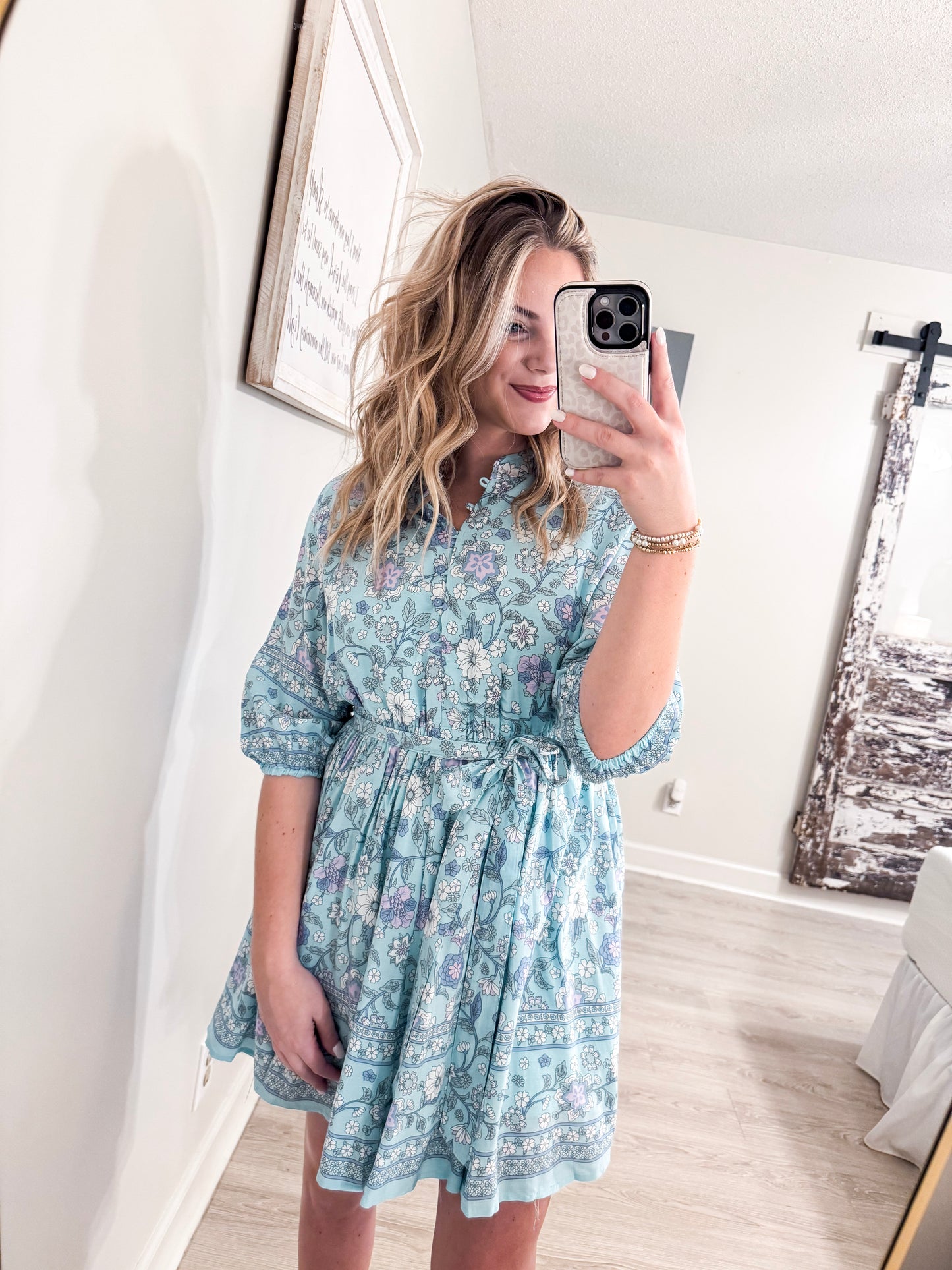 Seafoam Blue Floral Dress