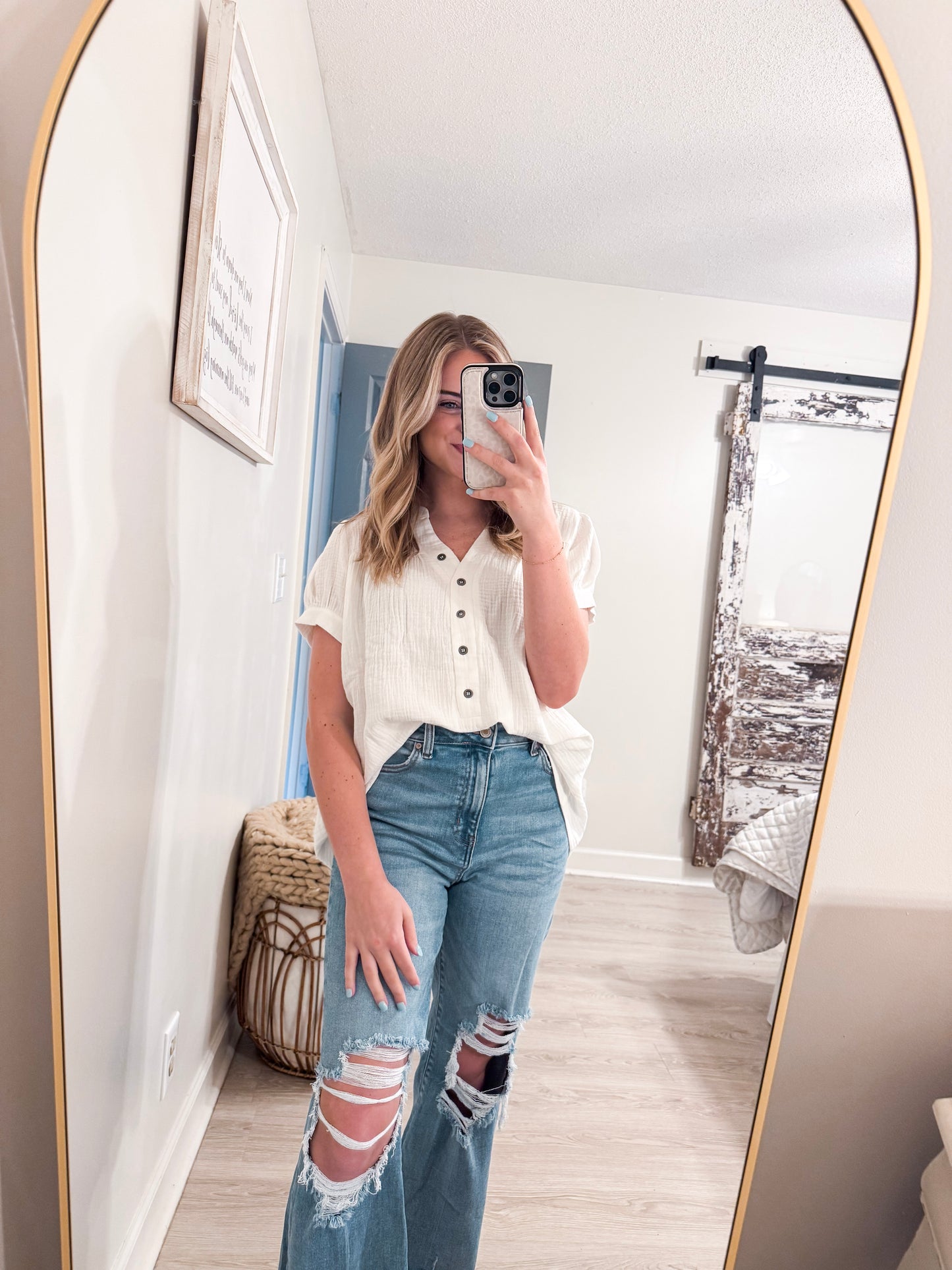 White Frayed Blouse