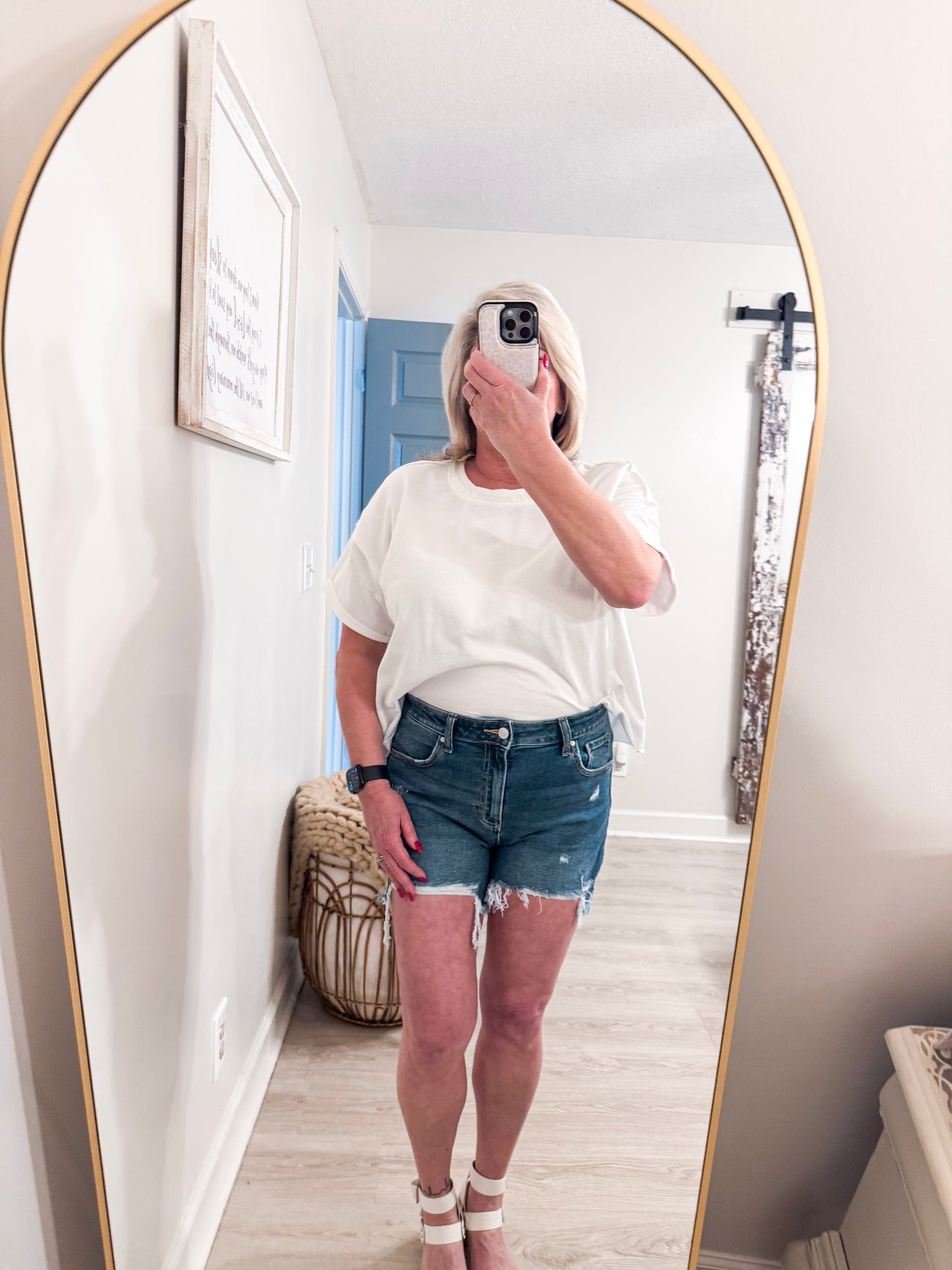White Cropped Flowy Shirt