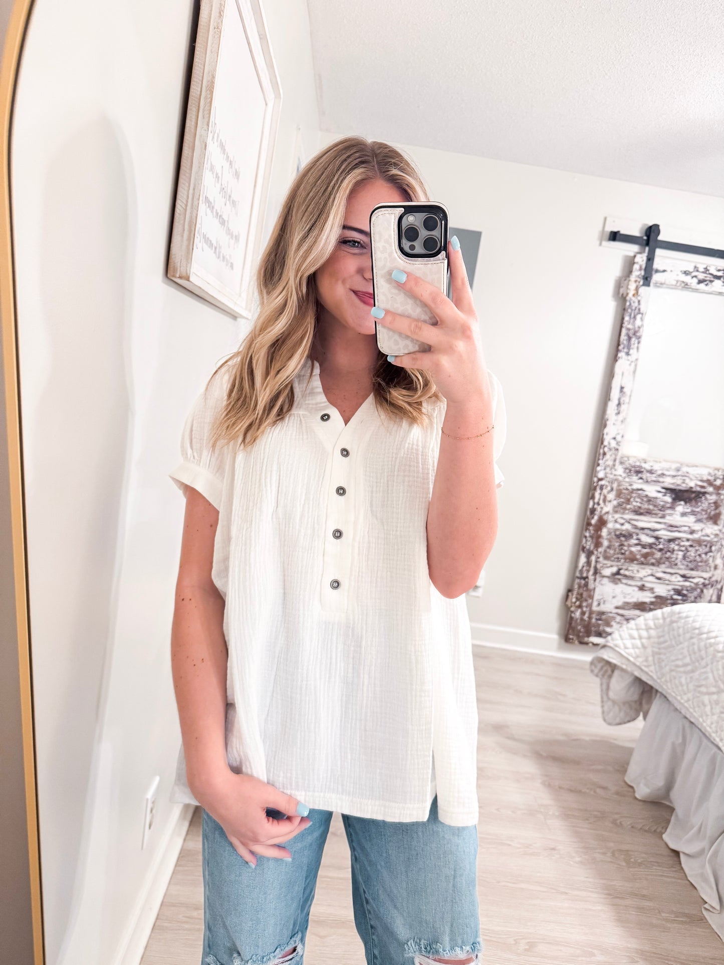 White Frayed Blouse
