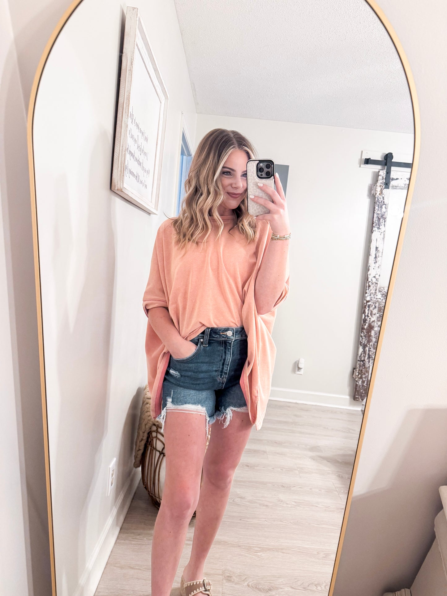 Pink Mineral Wash Short Sleeve Top