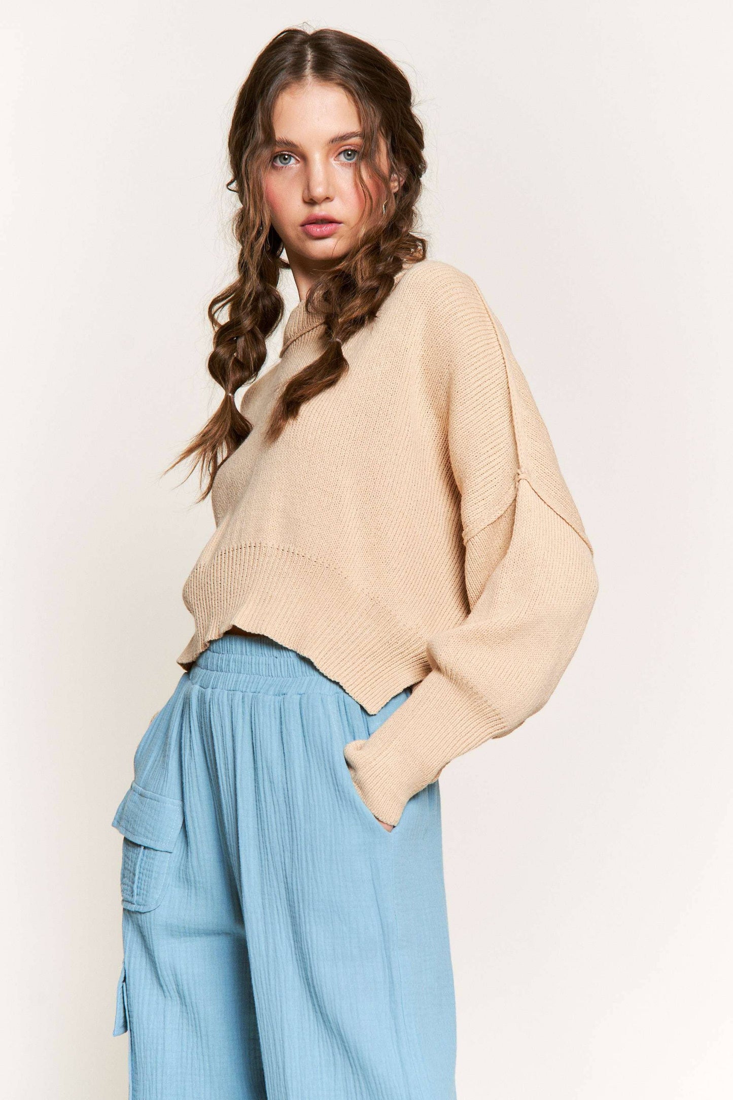 Khaki Knit Cropped Sweater