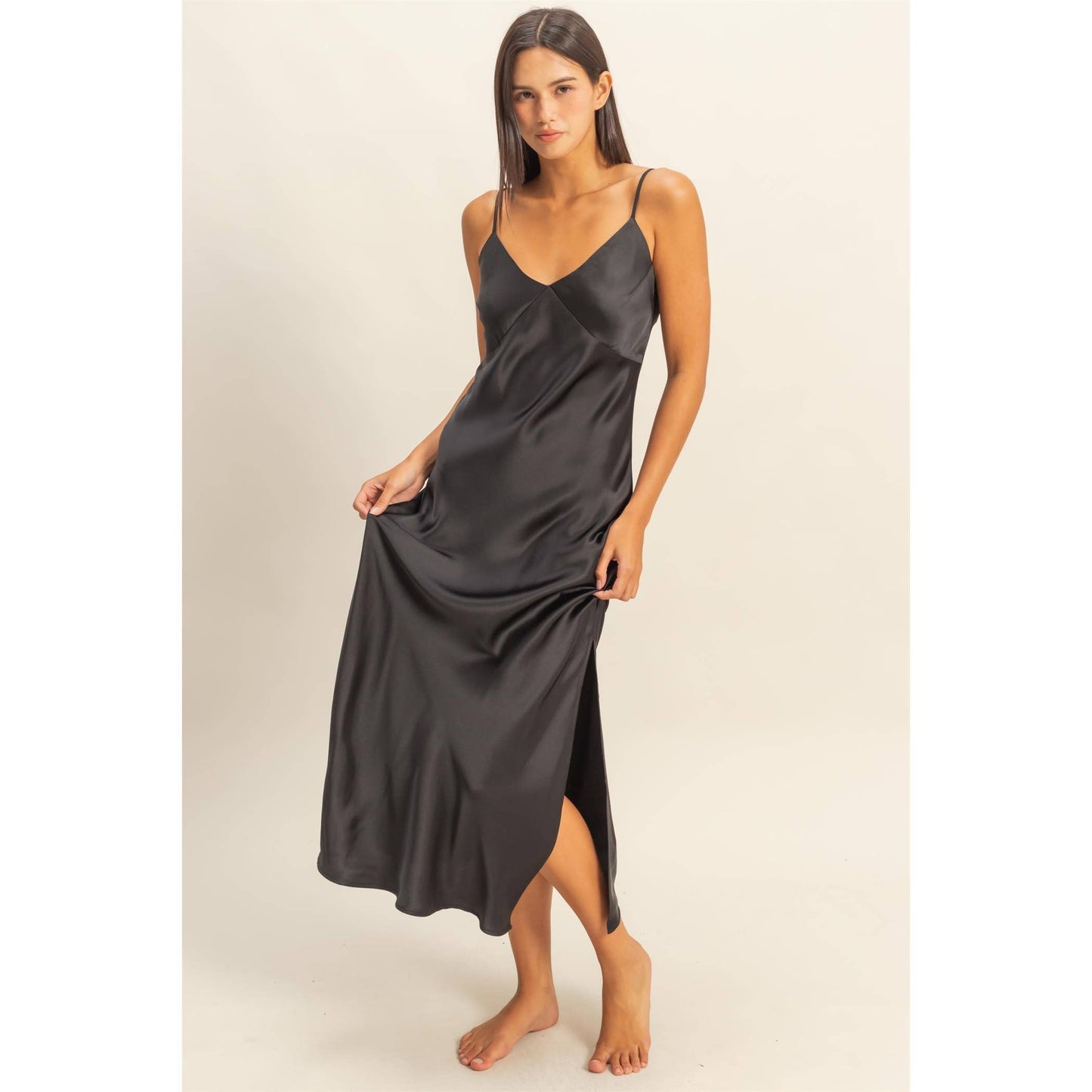 Satin Midi Dress With A Side Slit