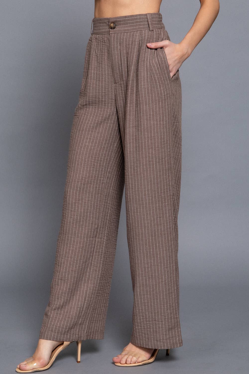 Straight Stripe Linen Effect Long Pants