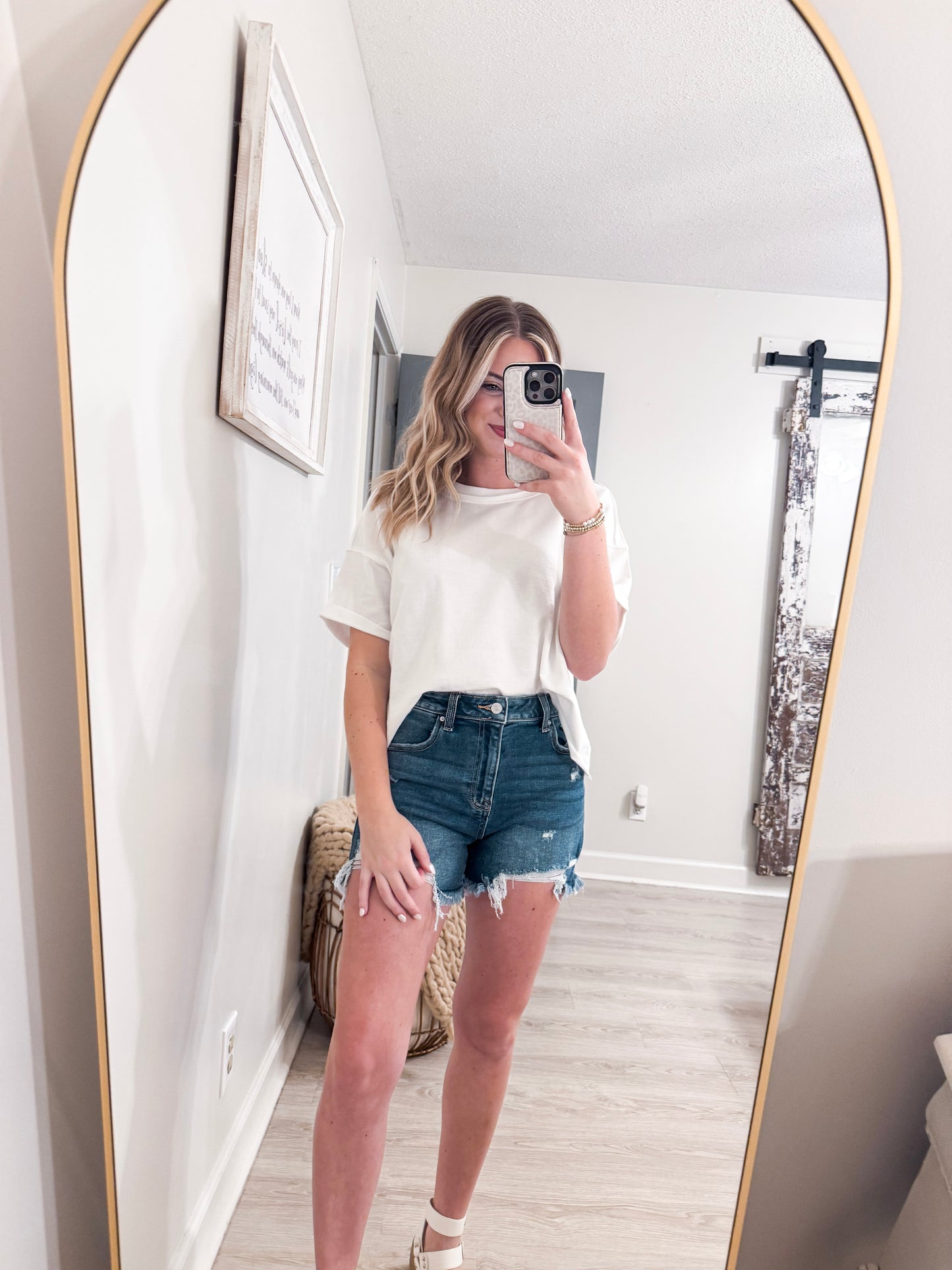 White Cropped Flowy Shirt