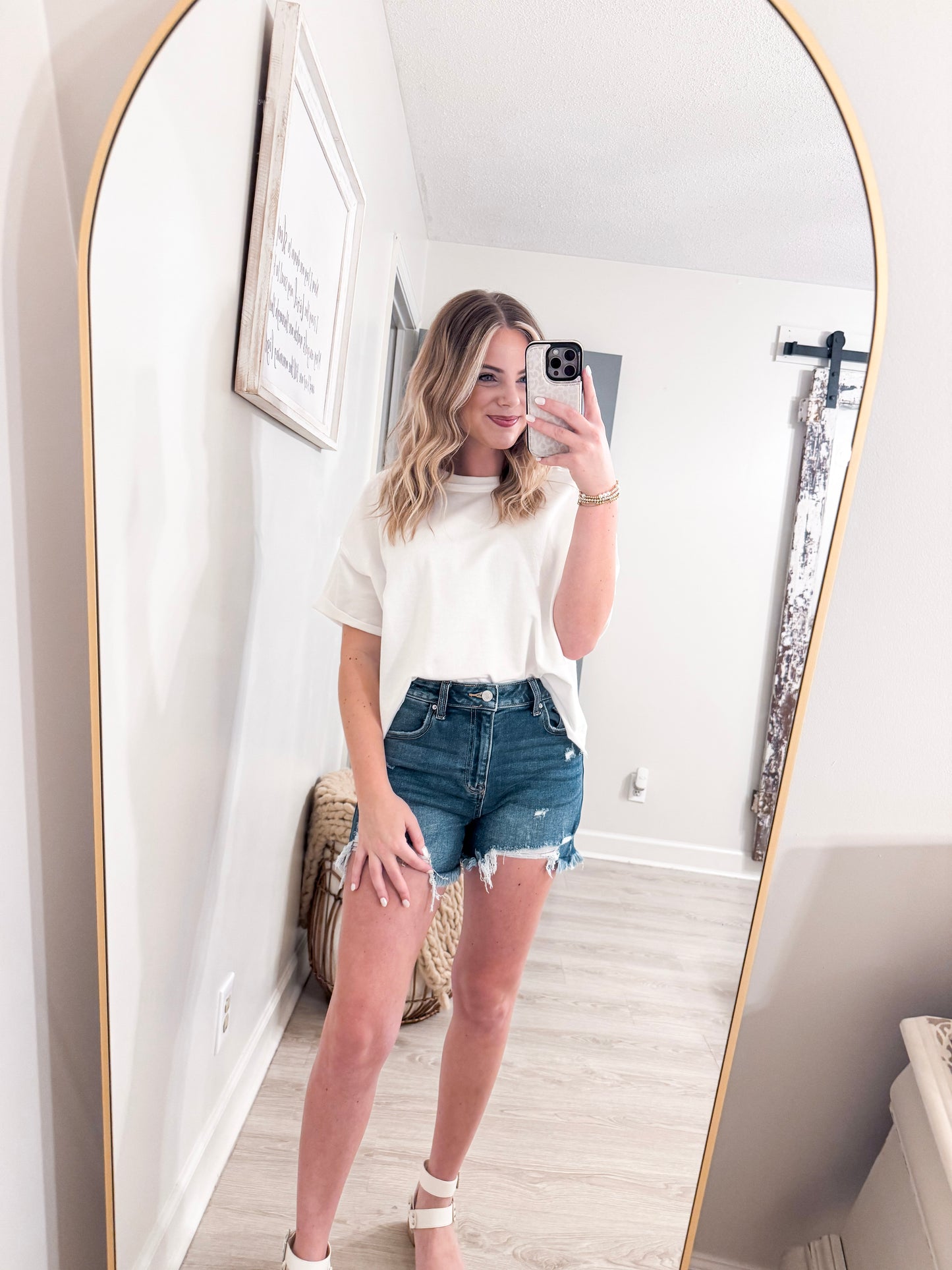 White Cropped Flowy Shirt