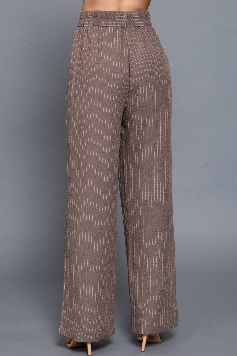 Straight Stripe Linen Effect Long Pants