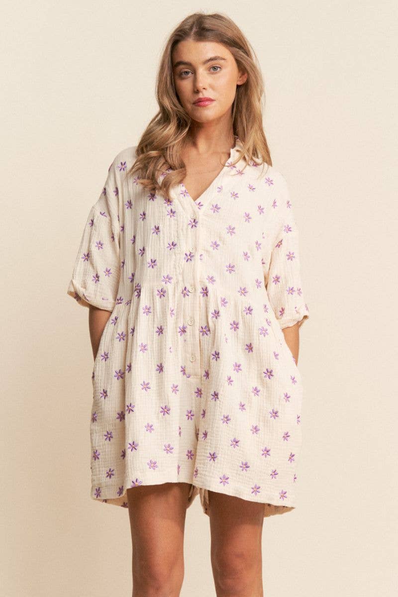 Floral Embroidered Romper