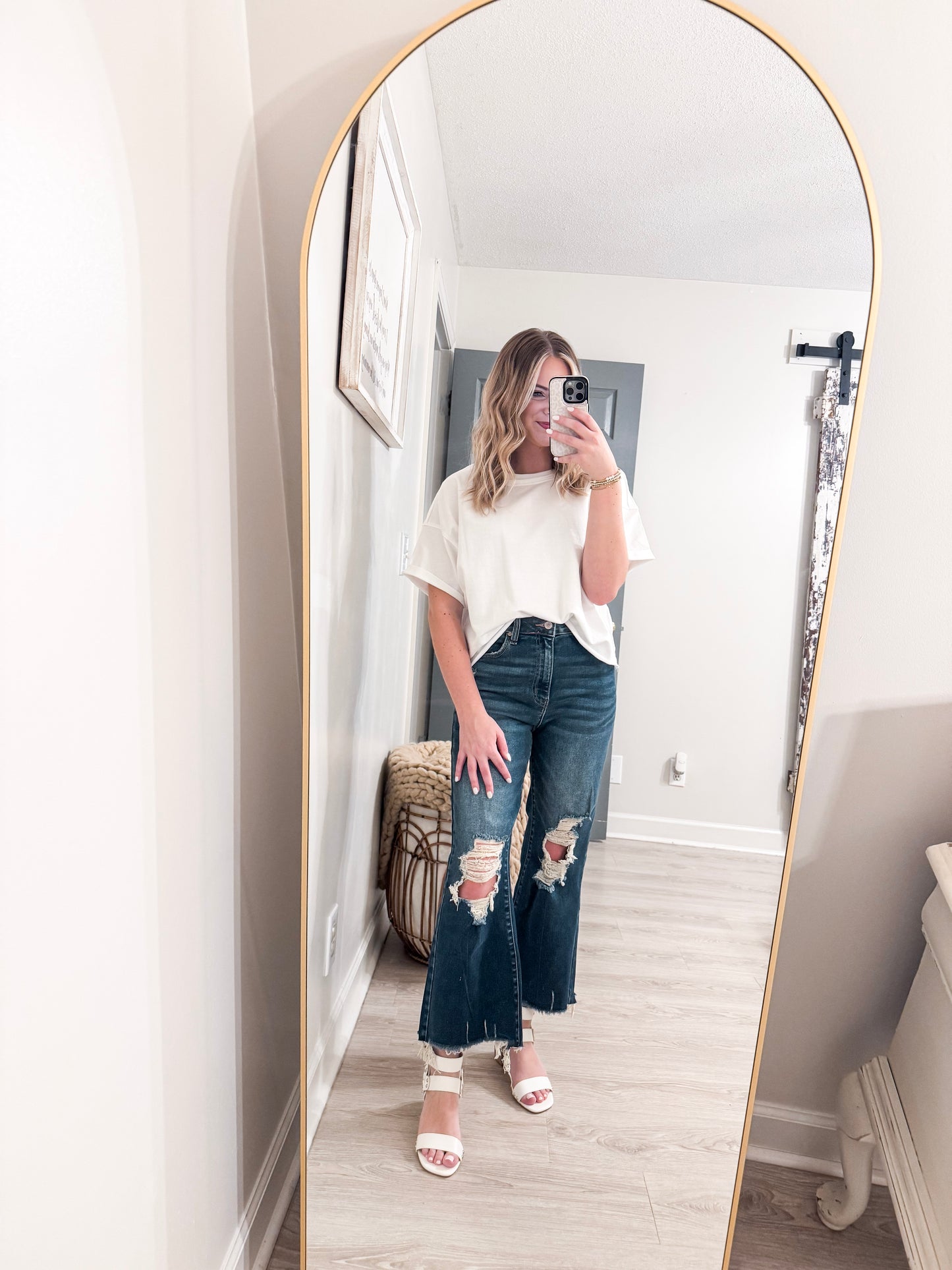 White Cropped Flowy Shirt
