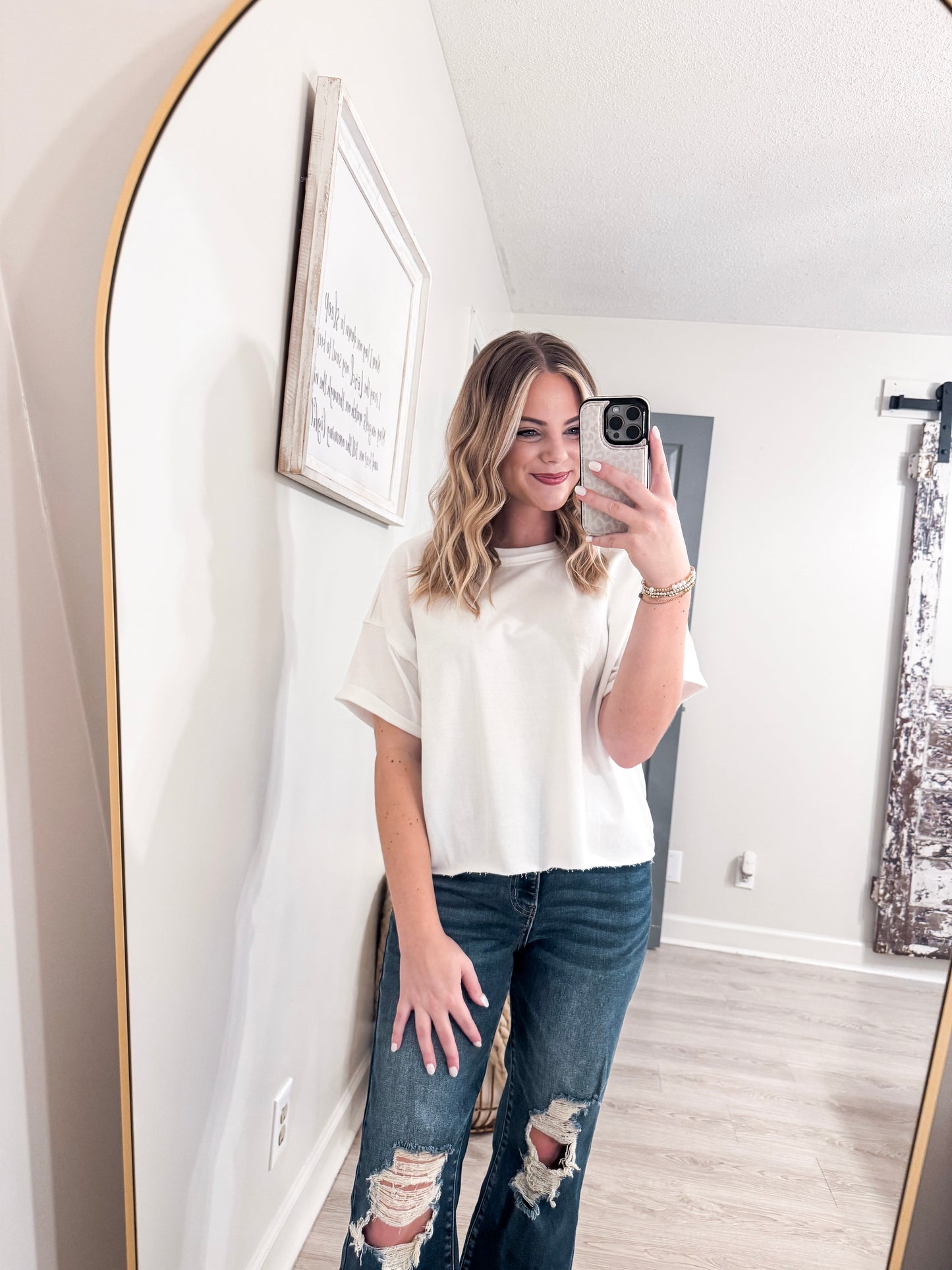White Cropped Flowy Shirt