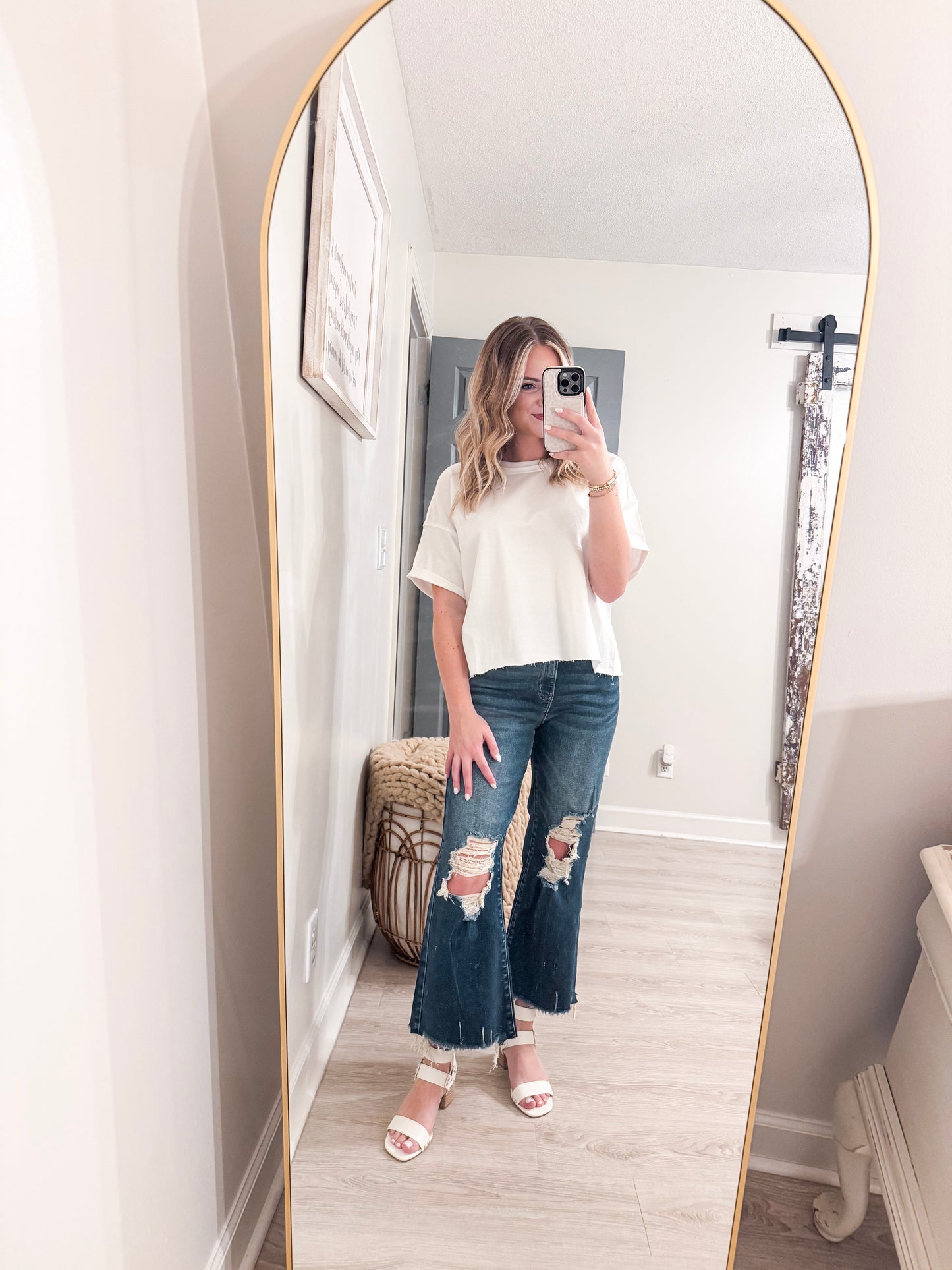 White Cropped Flowy Shirt