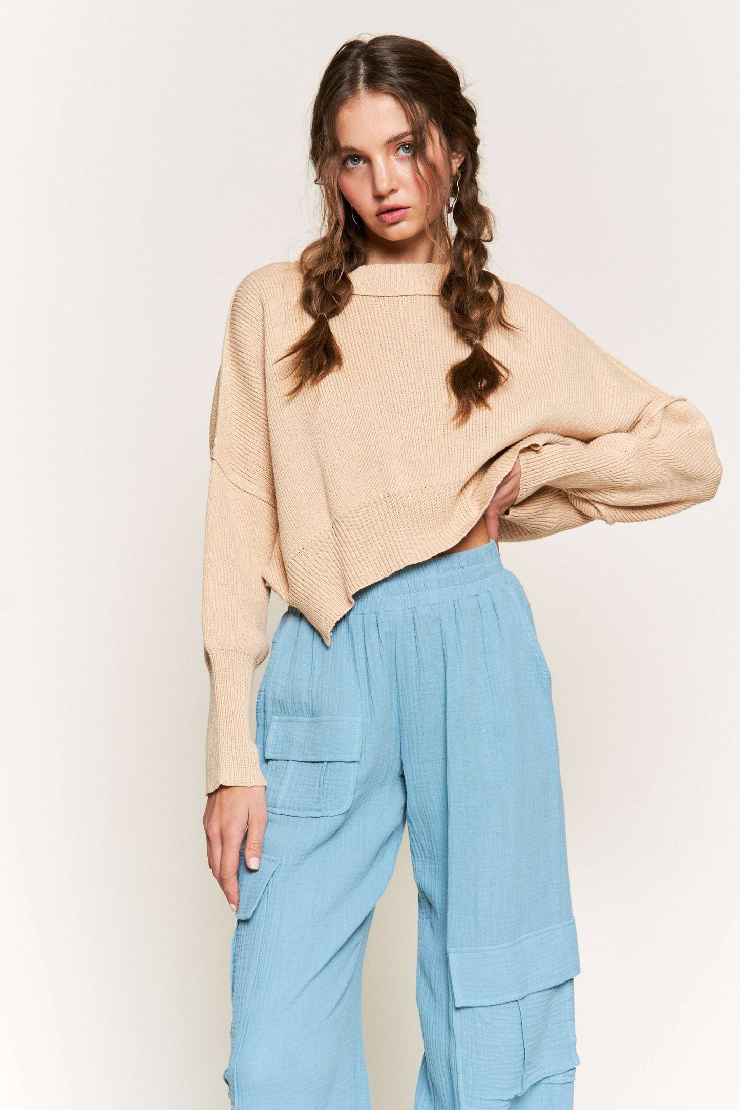 Khaki Knit Cropped Sweater
