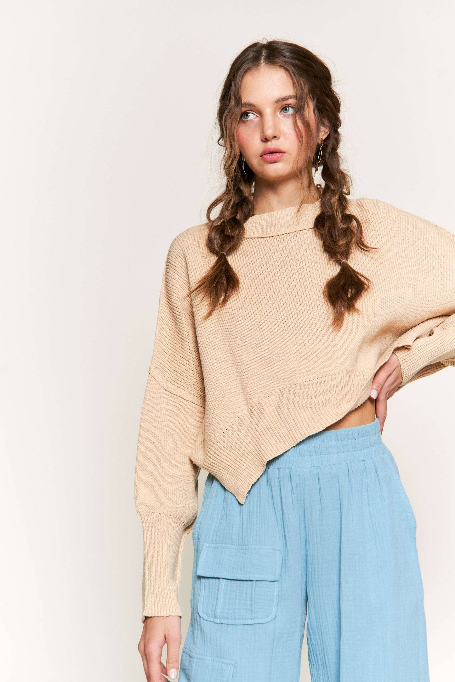 Khaki Knit Cropped Sweater