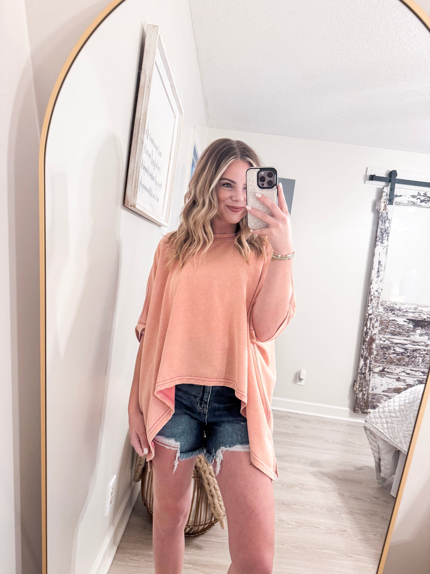 Pink Mineral Wash Short Sleeve Top