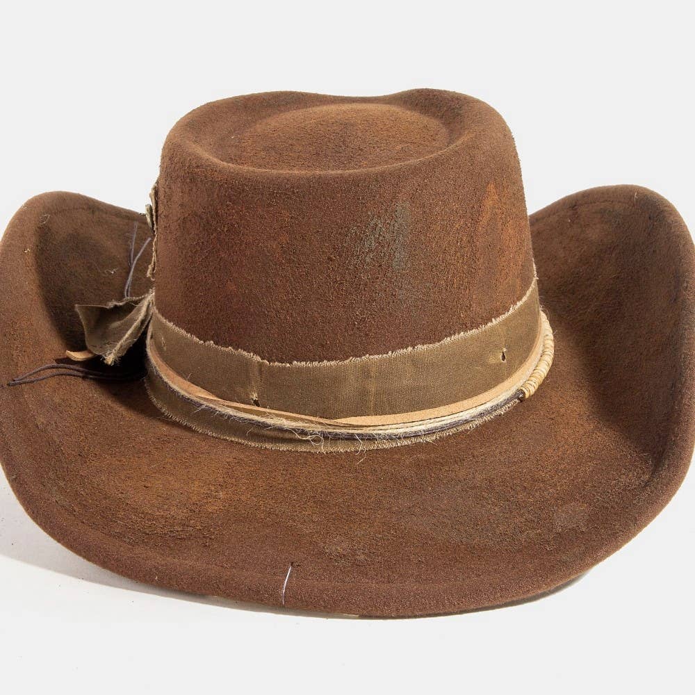 Safety Pin And Rustic Strap Patched Western Cowboy Hat