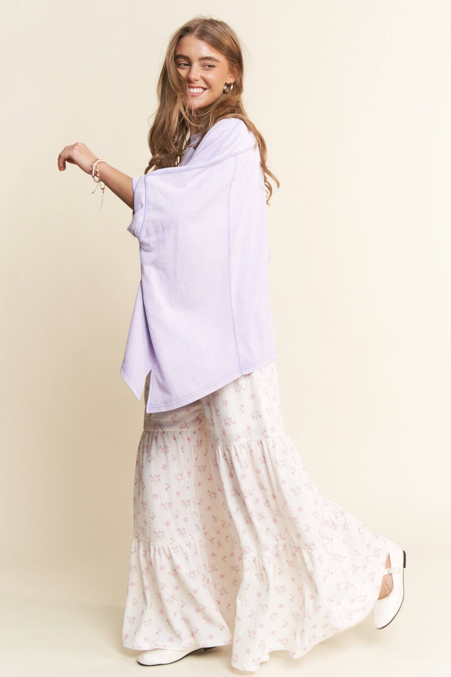 Purple Mineral Wash Short Sleeve Top