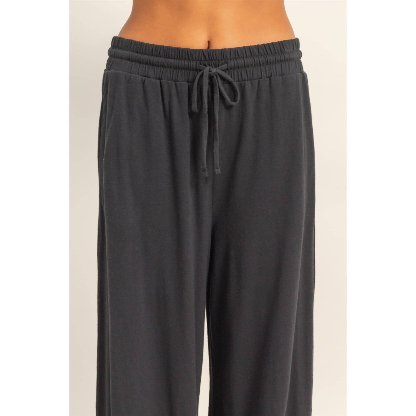 Charcoal High Waist Drawstring Wide Leg Pants