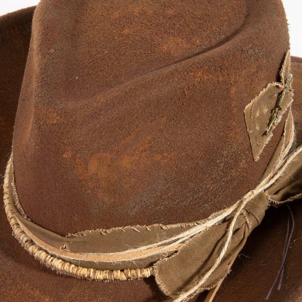 Safety Pin And Rustic Strap Patched Western Cowboy Hat