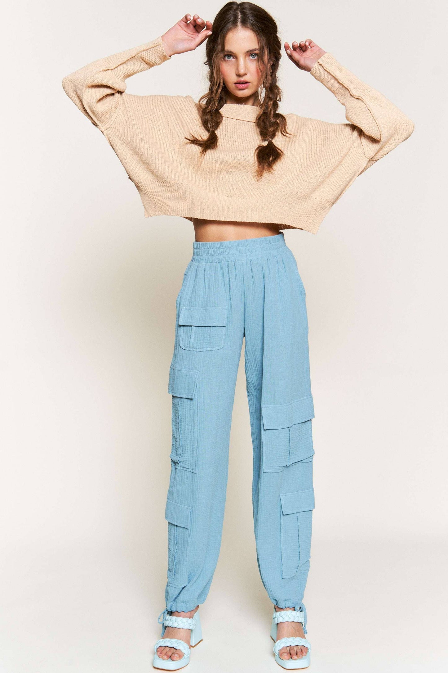 Khaki Knit Cropped Sweater