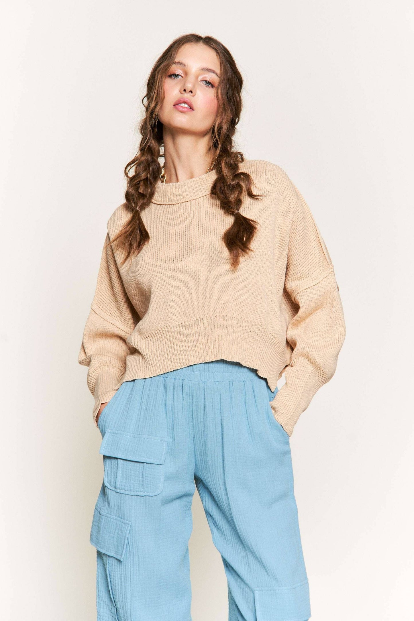 Khaki Knit Cropped Sweater