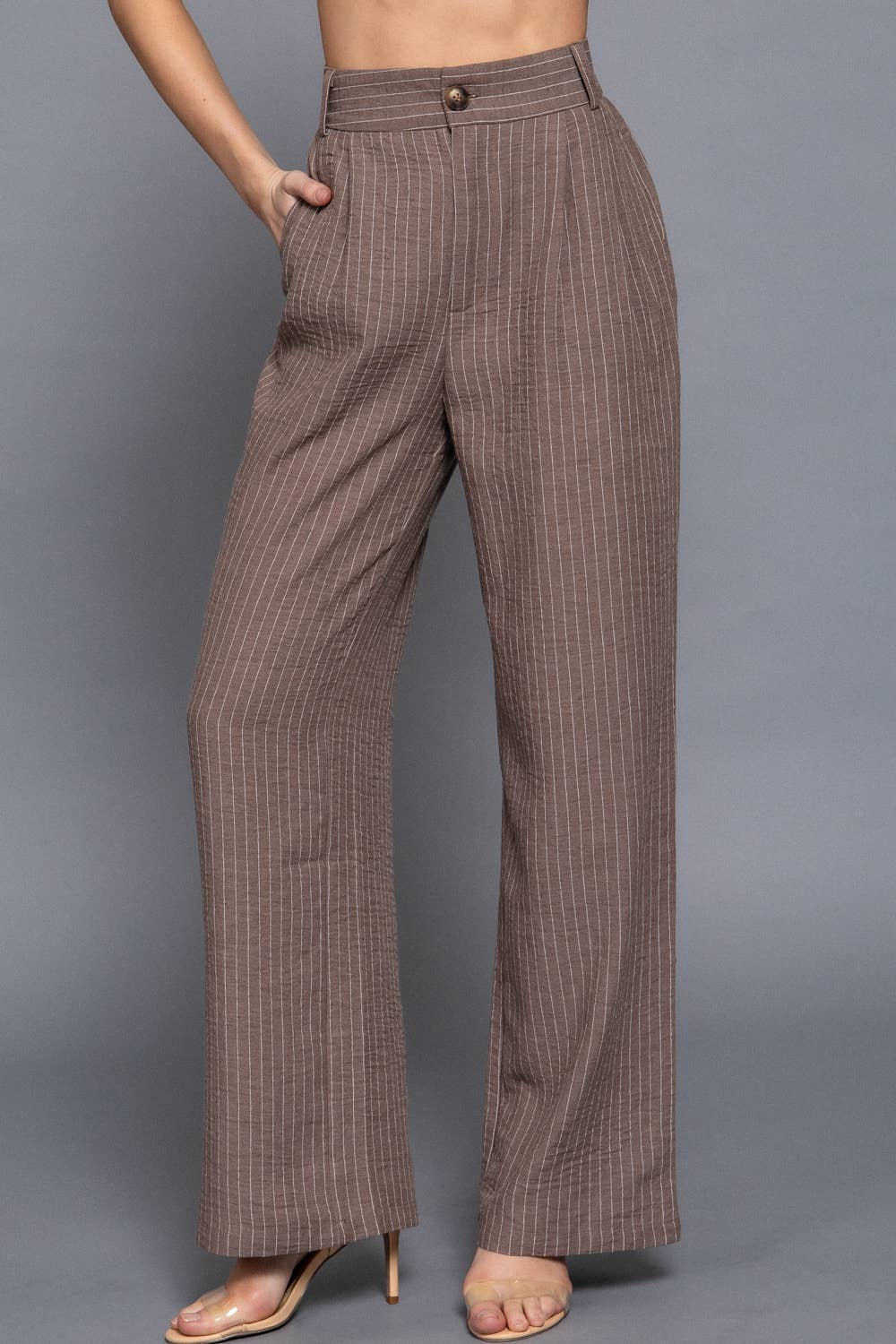 Straight Stripe Linen Effect Long Pants