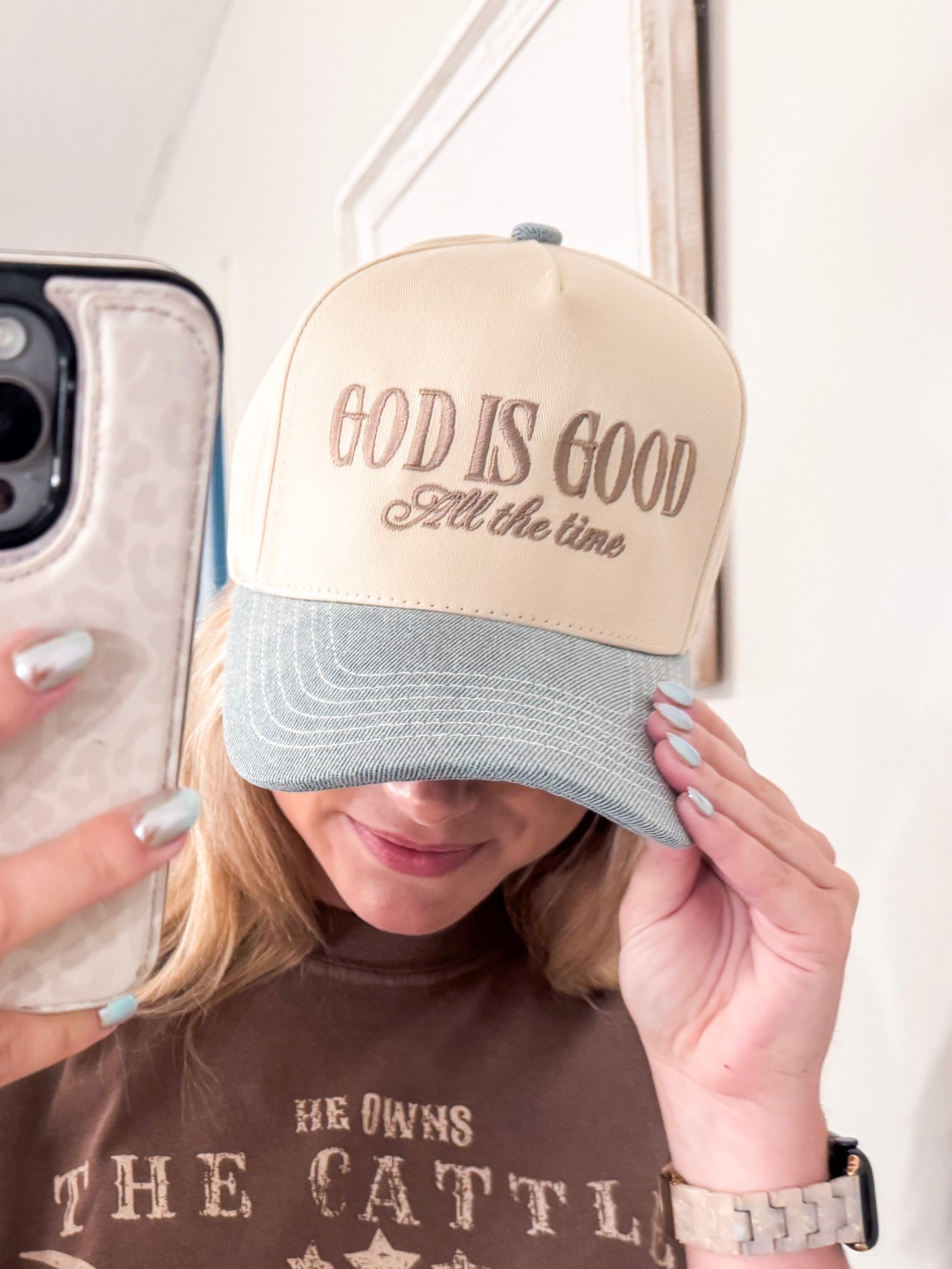 God Is Good All The Time Embroidery Trucker Hat