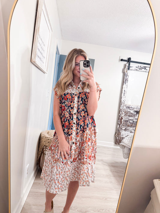 Beige Floral Curvy Dress