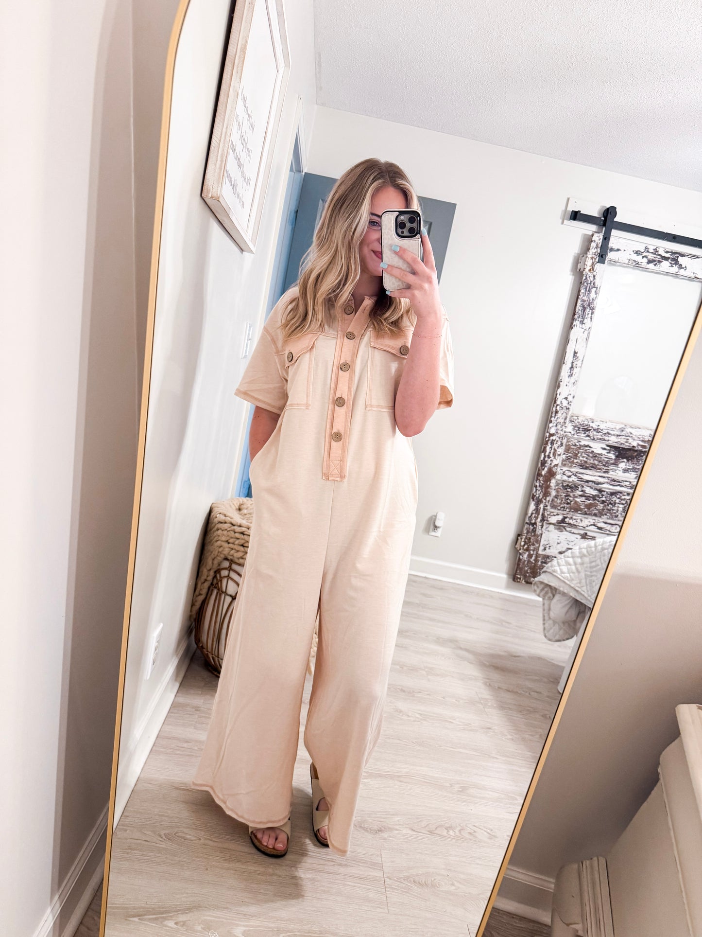 Beige Wide Leg Jumpsuit