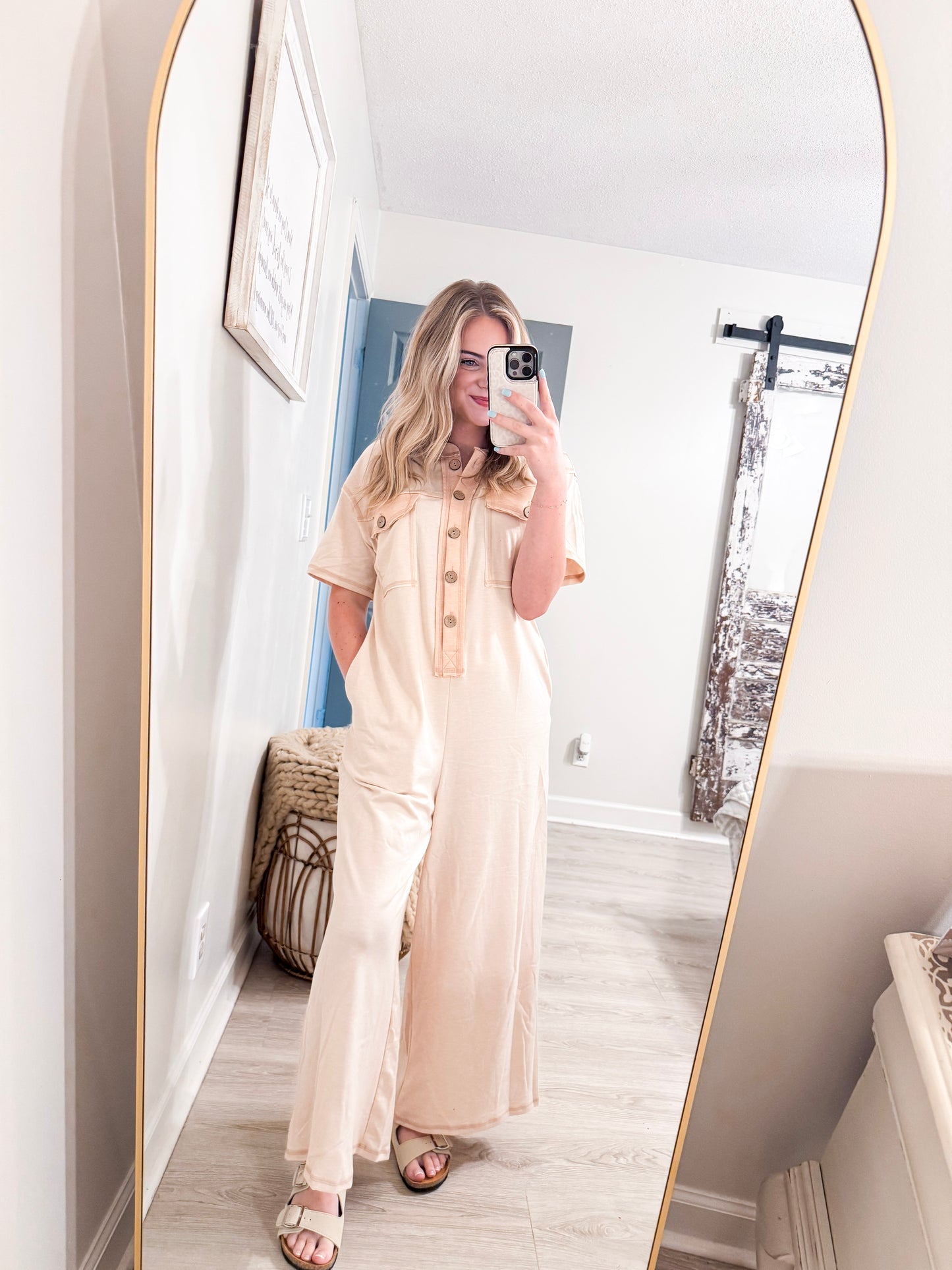 Beige Wide Leg Jumpsuit