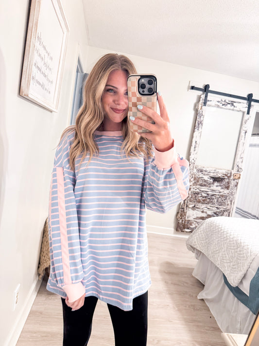 Blue Stripped Oversized Sweatshirt