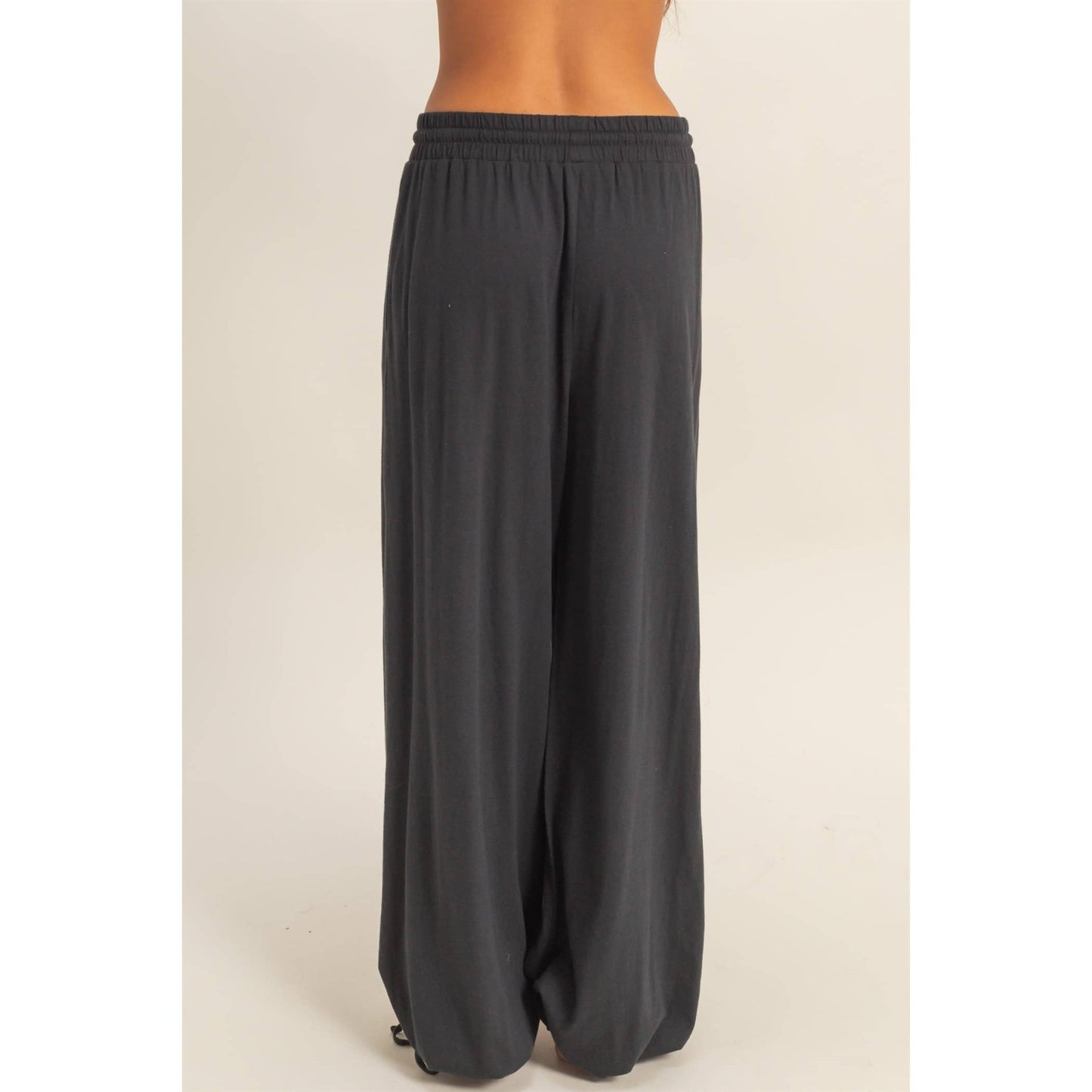 Charcoal High Waist Drawstring Wide Leg Pants