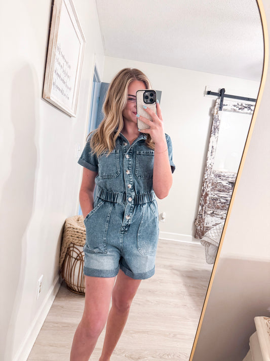 Denim Short Sleeve Romper