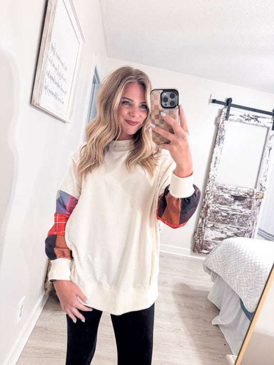 Plaid Sleeve Bubble Shirt