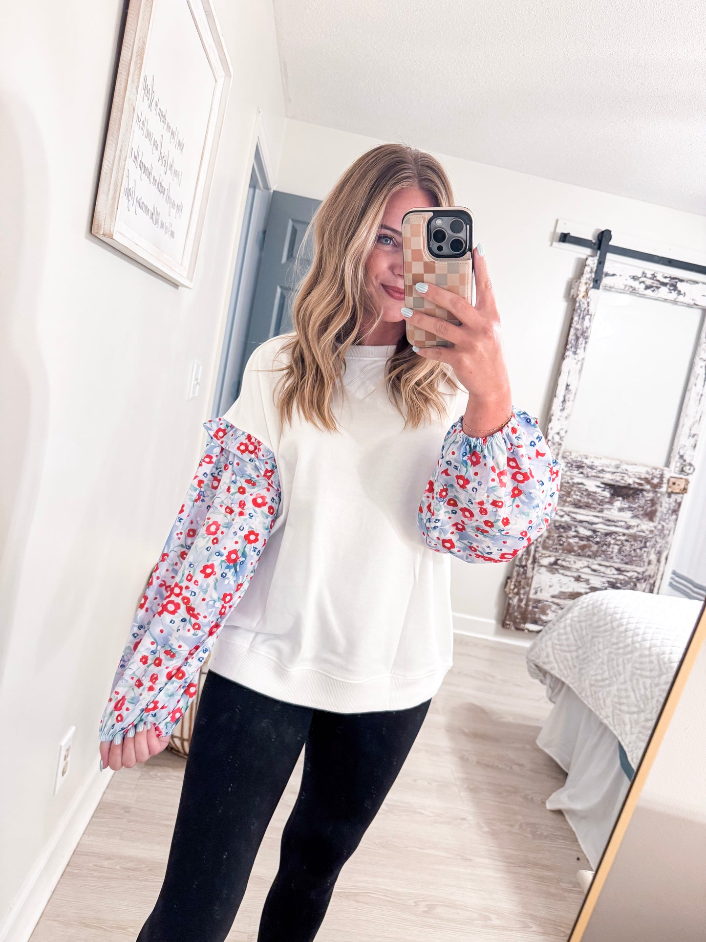 Floral Balloon Sleeve Blouse
